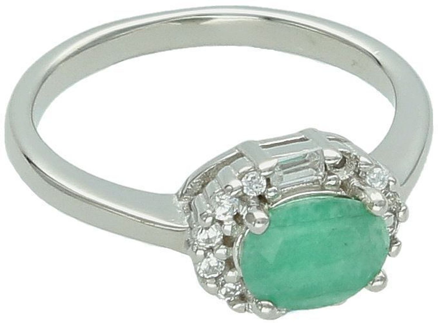 Pierścionek damski srebrny próby 925, model DIA-PRS-13077-925. Szmaragd z cyrkoniami, rozmiar 13. Waga 2,97 g, element ozdobny 8 mm x 1,0 cm, szyna 2 mm.1.jpg