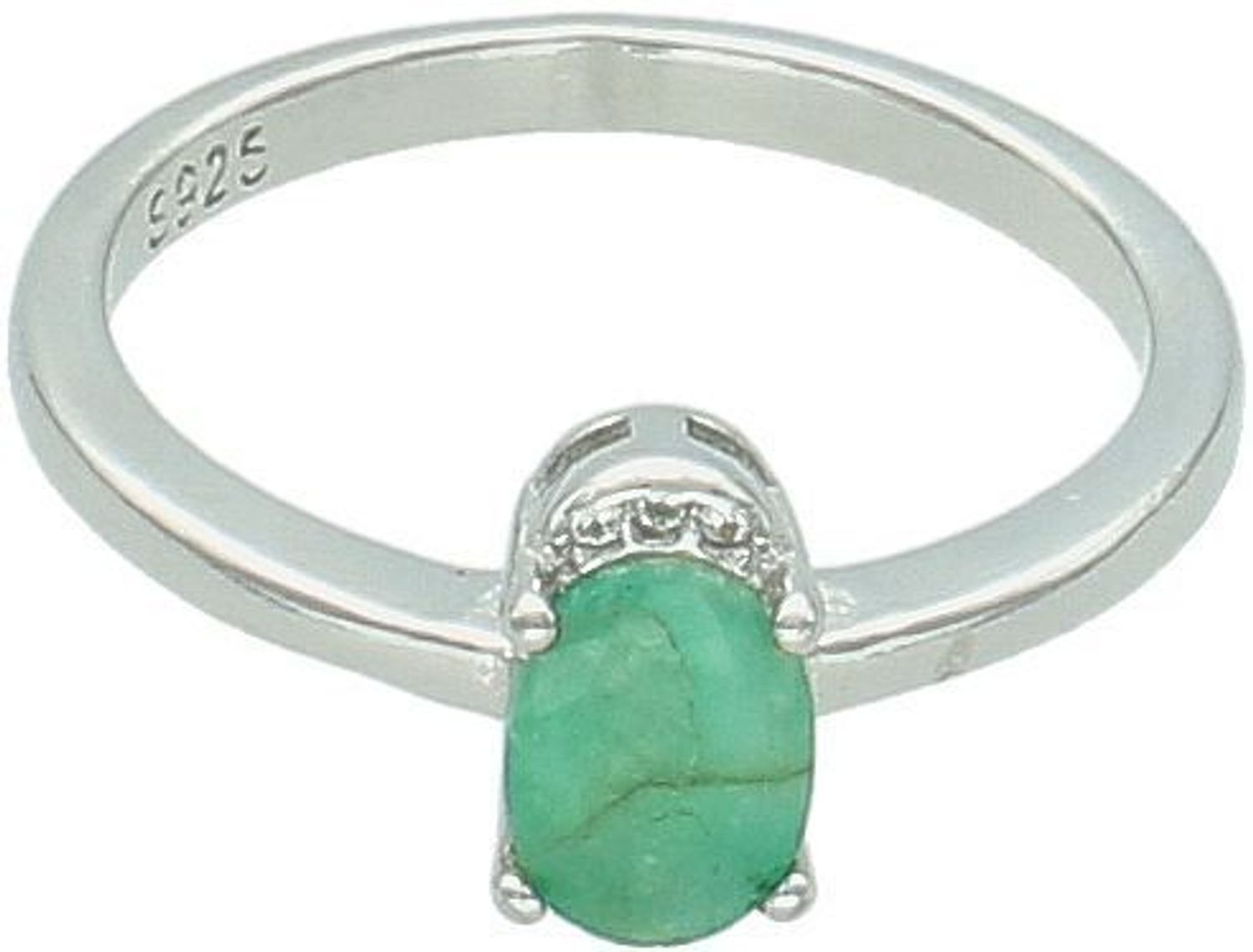 Elegancki pierścionek damski ze srebra próby 925 z naturalnym szmaragdem i cyrkoniami. Ozdoba 5x10 mm, szyna 2 mm, waga 2,40 g. Idealny prezent w klasycznym stylu.1.jpg