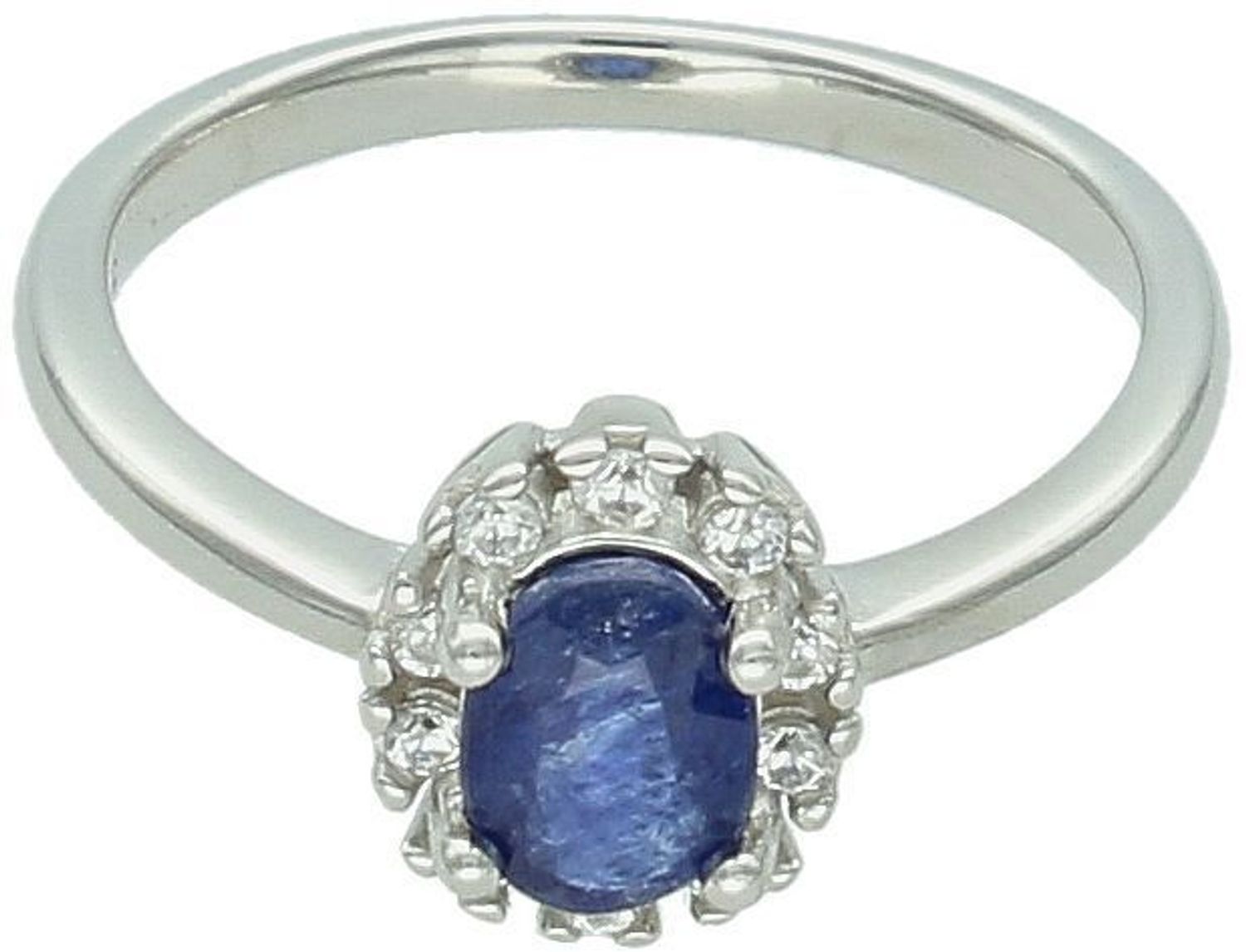 Pierścionek damski srebrny próby 925 z owalnym szafirem i cyrkoniami, rozmiar 17. Wymiary ozdobnego elementu 8 mm x 1,0 cm. Model DIA-PRS-13081-925 – klasyczna elegancja.1.jpg