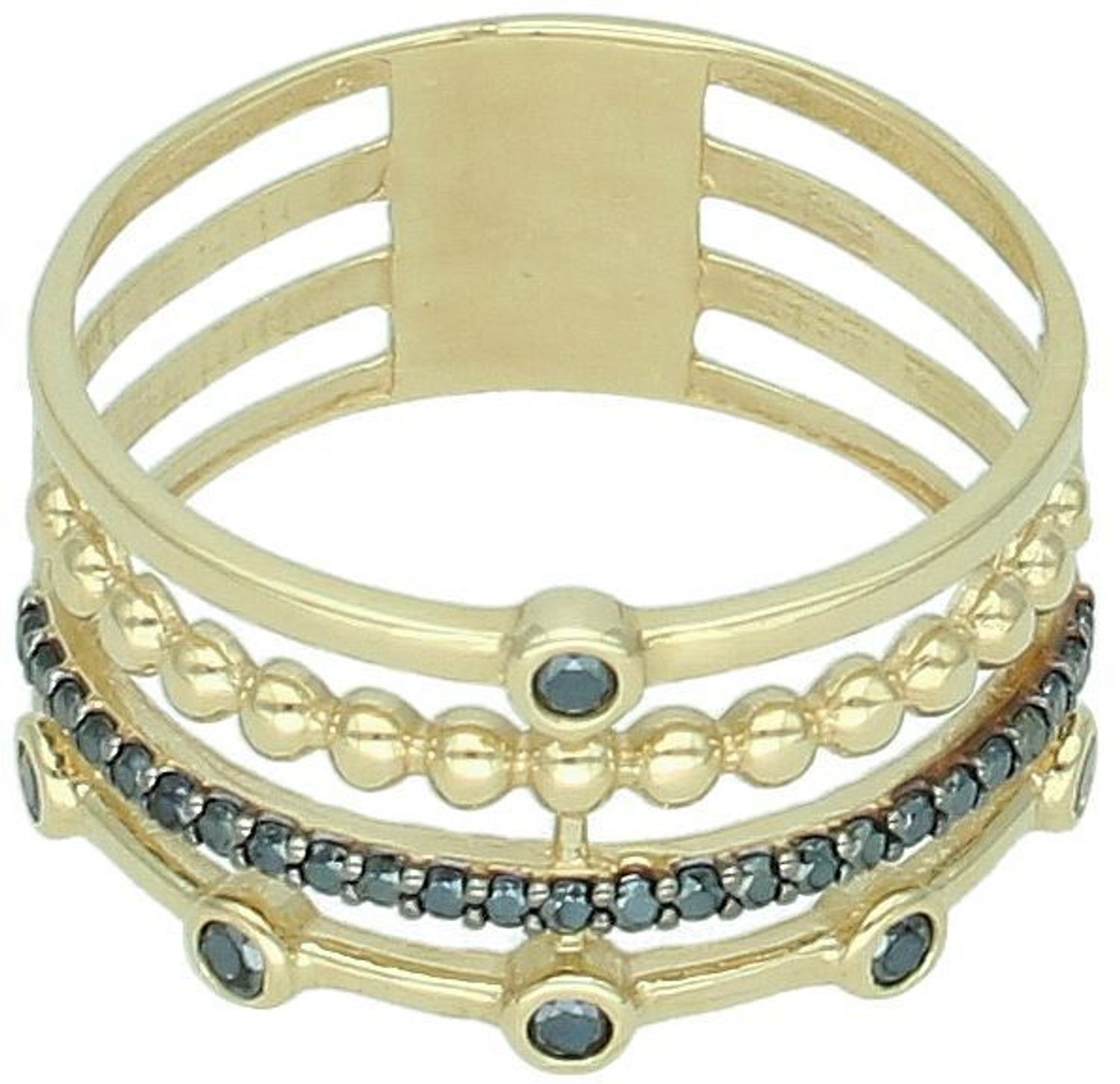 Złoty pierścionek DIA-PRS-13287-585 z czarnymi cyrkoniami. Próba 585, szerokość 1,0 cm, waga 3,87 g, rozmiar 21. Stylowa biżuteria z charakterem!1.jpg