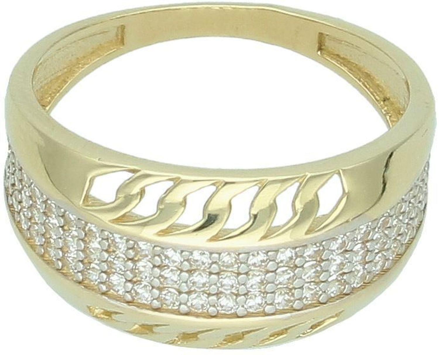 Złoty pierścionek damski DIA-PRS-13288-585. Próba 585, rozmiar 14, szerokość 1,0 cm, szyna 2 mm, waga 3,45 g. Klasyczny styl i elegancja w solidnej formie.1.jpg