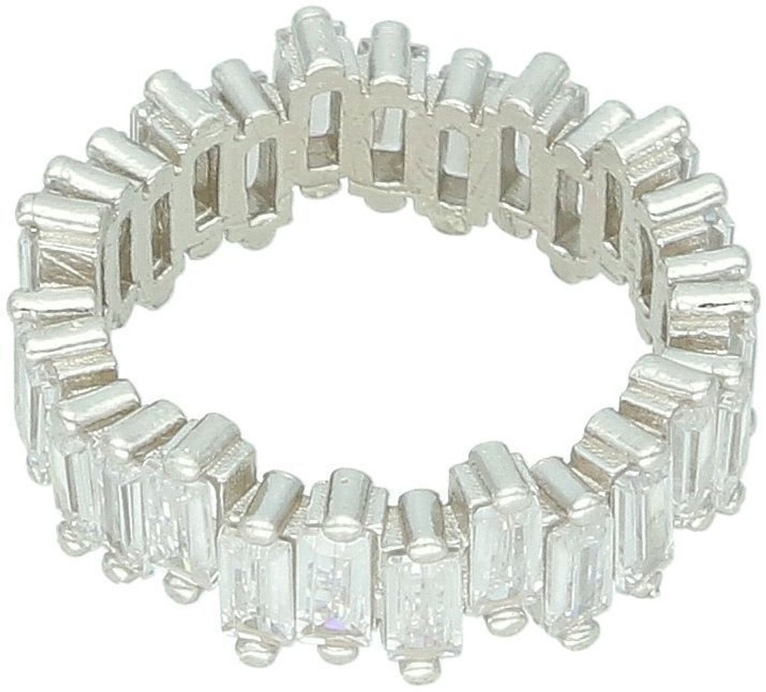 Efektowny pierścionek srebrny próby 925 zdobiony prostokątnymi cyrkoniami. Szerokość szyny 5 mm, waga 4,20 g. Model DIA-PRS-13370-925 – nowoczesna elegancja.1.jpg