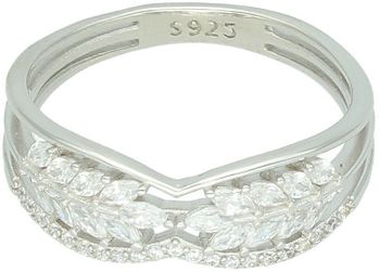 Elegancki pierścionek damski ze srebra próby 925, zdobiony białymi cyrkoniami. Szerokość góry 7 mm, szerokość szyny 3 mm, waga 2,50 g. Model DIA-PRS-13374-925.1.jpg