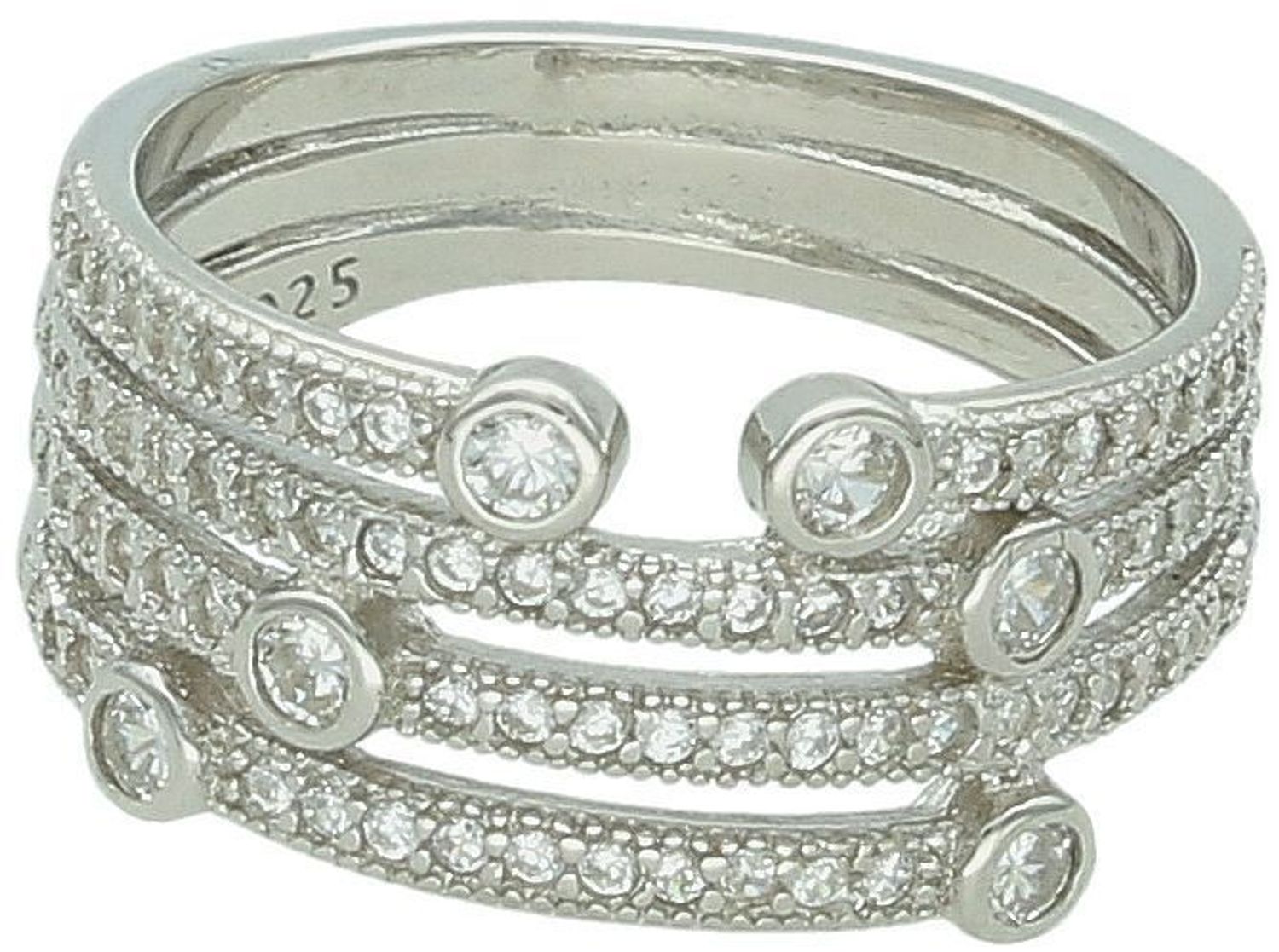 Elegancki pierścionek damski DIA-PRS-13379-925 ze srebra 925, zdobiony cyrkoniami. Górna część 1 cm, dolna szyna 5 mm, waga 4,00 g. Efektowny i ponadczasowy – idealny na prezent.1.jpg