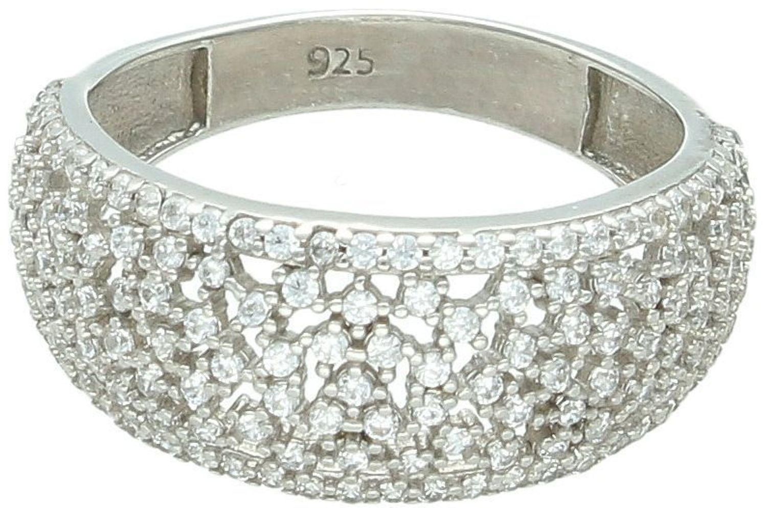 Srebrny pierścionek damski 925 DIA-PRS-13384-925 z białymi cyrkoniami. Szerokość górnej części 1,0 cm, szyna 4 mm, waga 3,10 g. Klasyczna elegancja i subtelny blask.1.jpg