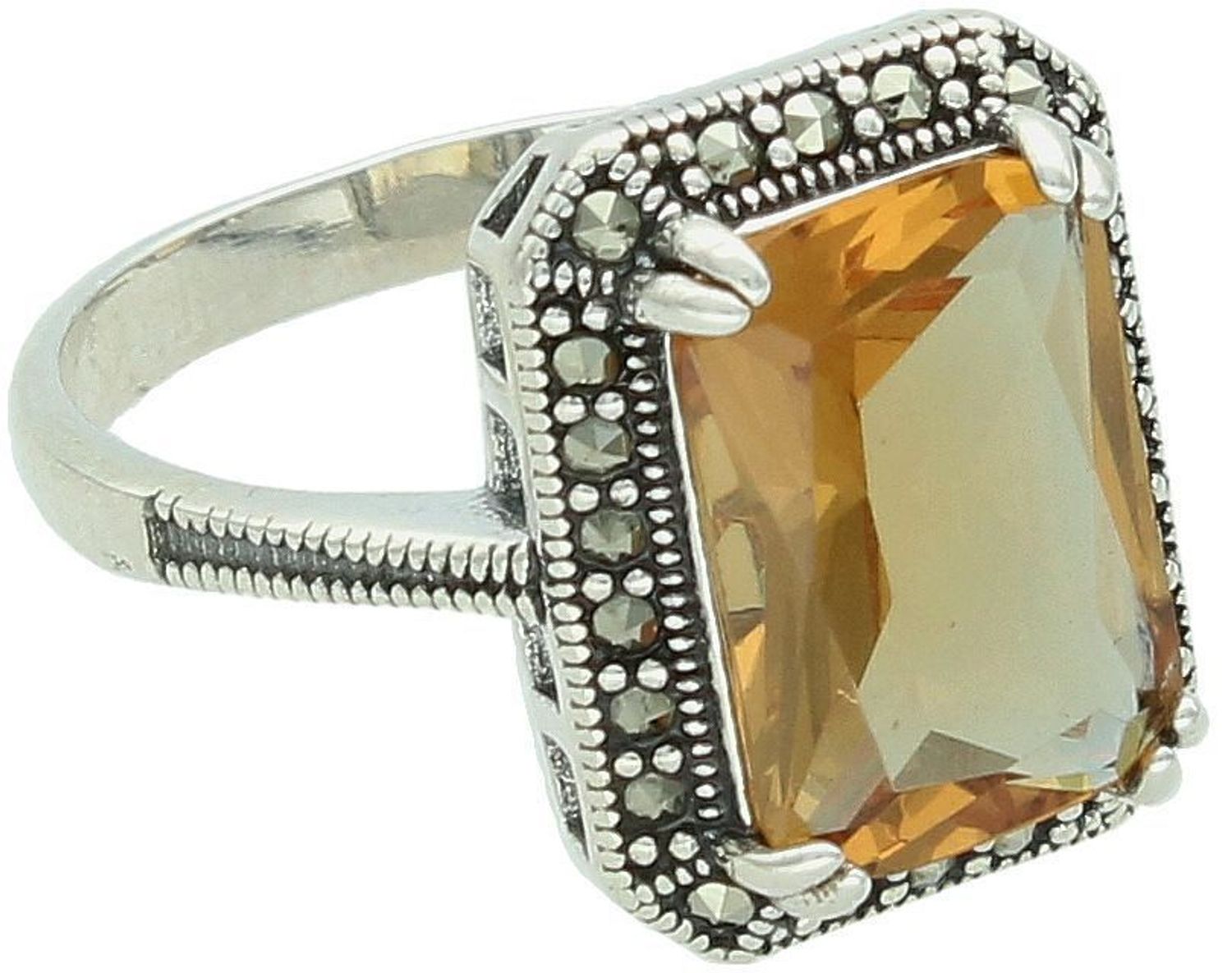 Elegancki srebrny pierścionek próby 925 z zultanitem zmieniającym kolor i markazytami. Wymiary ozdoby 1,5x1,8 cm, szerokość szyny 3 mm, waga 5,70 g. Model DIA-PRS-13459-925.1.jpg