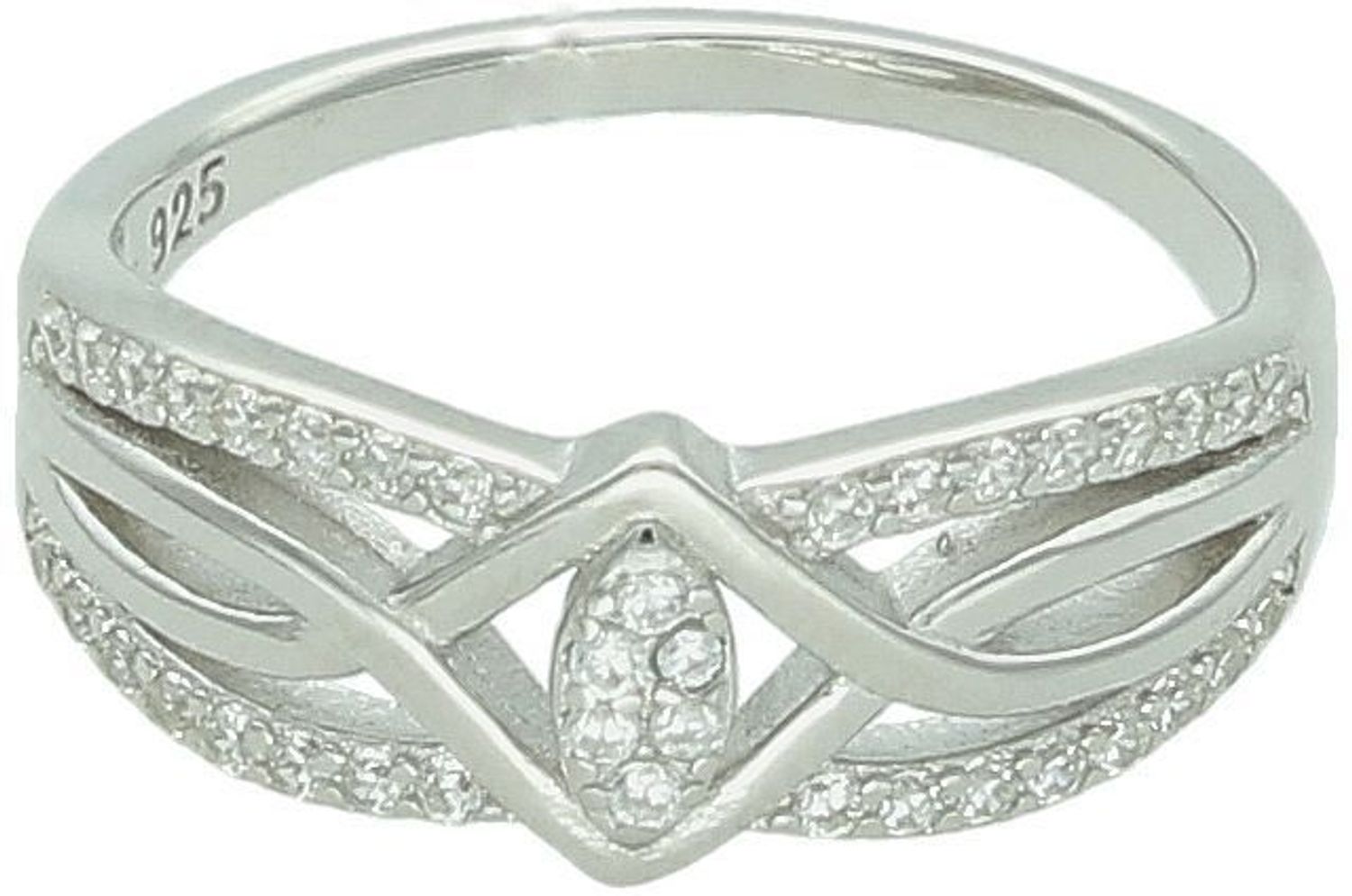 Pierścionek srebrny 925 DIA-PRS-13476-925 zdobiony cyrkoniami, szerokość góry 6 mm, dolna szyna 1 mm, waga 2,60 g. Subtelna i elegancka biżuteria na każdą okazję.1.jpg