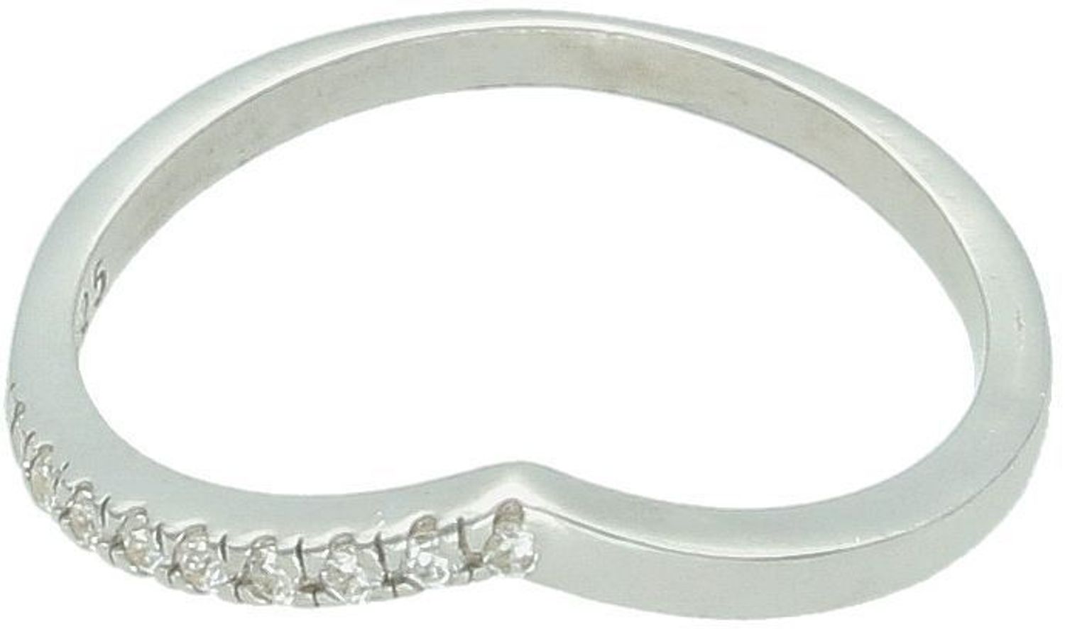 Delikatny srebrny pierścionek próby 925 zdobiony cyrkoniami po jednej stronie. Szyna 2 mm, waga 1,80 g. Model DIA-PRS-13477-925 – nowoczesna, minimalistyczna biżuteria damska.1.jpg