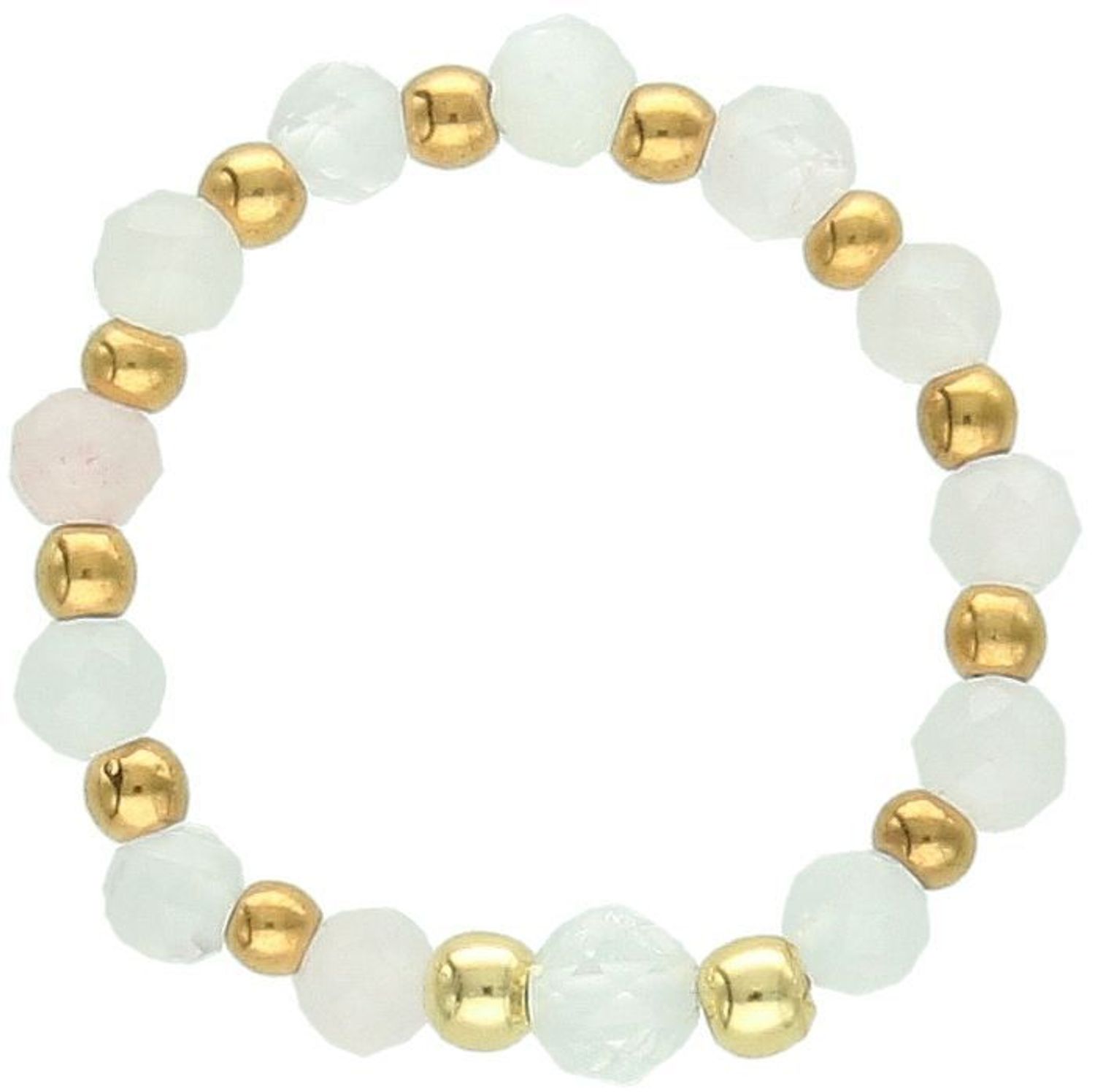 Pozłacany pierścionek srebro 925 na gumce z kwarcem różowym i kryształem górskim. Rozmiar 13. Delikatny, kobiecy i pełen symboliki.1.jpg