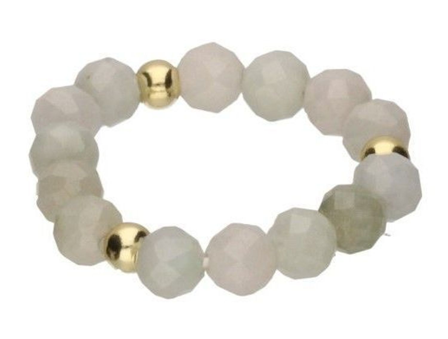 Pierścionek z jasnym emeraldem (kamieniem mądrości), wykonany z fasetowanych kamieni naturalnych na elastycznej żyłce jubilerskiej. Detale ze srebra 925 pozłacanego 24K złotem.1.jpg