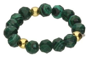 Pierścionek z fasetowanego malachitu na elastycznej żyłce jubilerskiej. Model DIA-PRS-13819-925 ze srebra 925 pozłacanego 24K złotem. Naturalna równowaga i elegancja.1.jpg