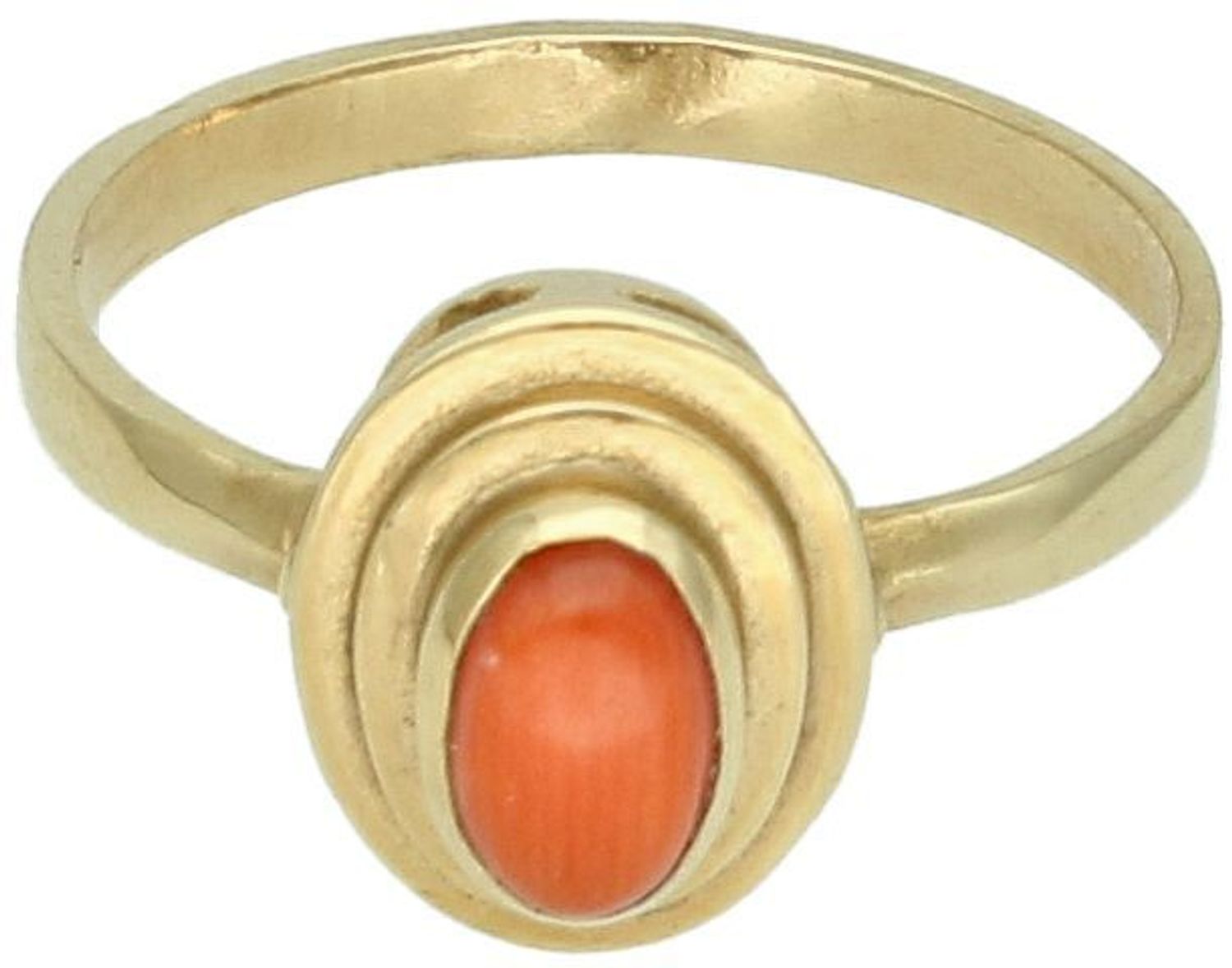 Pierścionek złoty koral pr 585, DIA-PRS-1389-586, Pierścionek złoty ozdobiony kamieniem naturalnym koralem.1.jpg