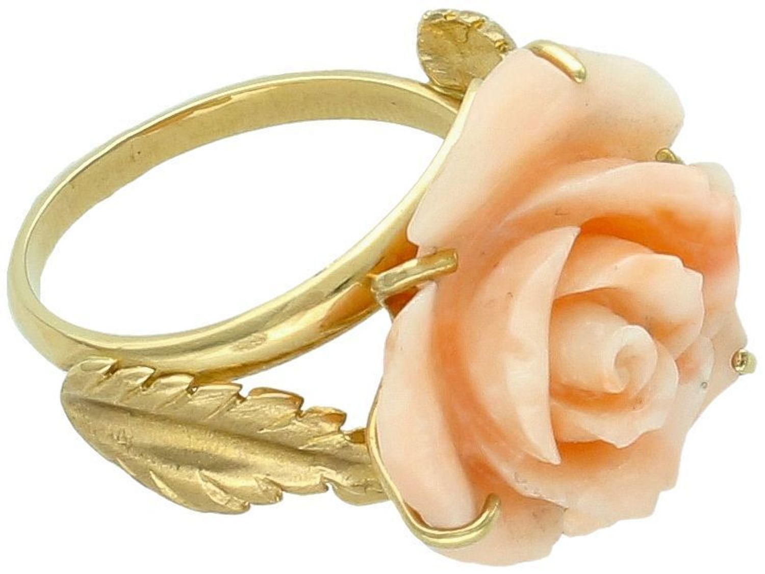 Złoty pierścionek piękna Róża z korala próba 585 rozmiar 19, DIA-PRS-1391-585. Wspaniały pierścionek z żółtego złota o próbie 585, który zachwyca unikalnym, kwiatowym designem. 11.jpg