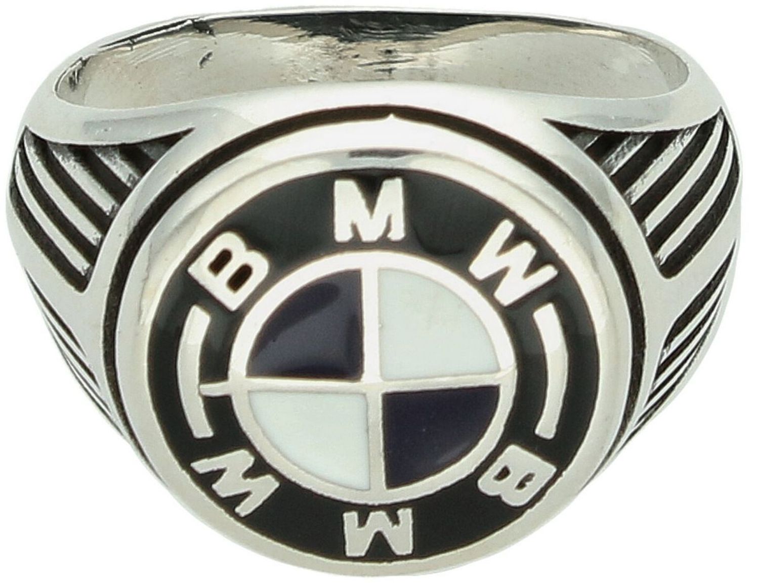 Męski sygnet ze srebra 925 z logo BMW, zdobiony emalią. Masa 8,48 g, element 1,5 cm, szyna 3 mm. Elegancja, styl i motoryzacyjny prestiż. Idealny dla miłośnika BMW.1.jpg