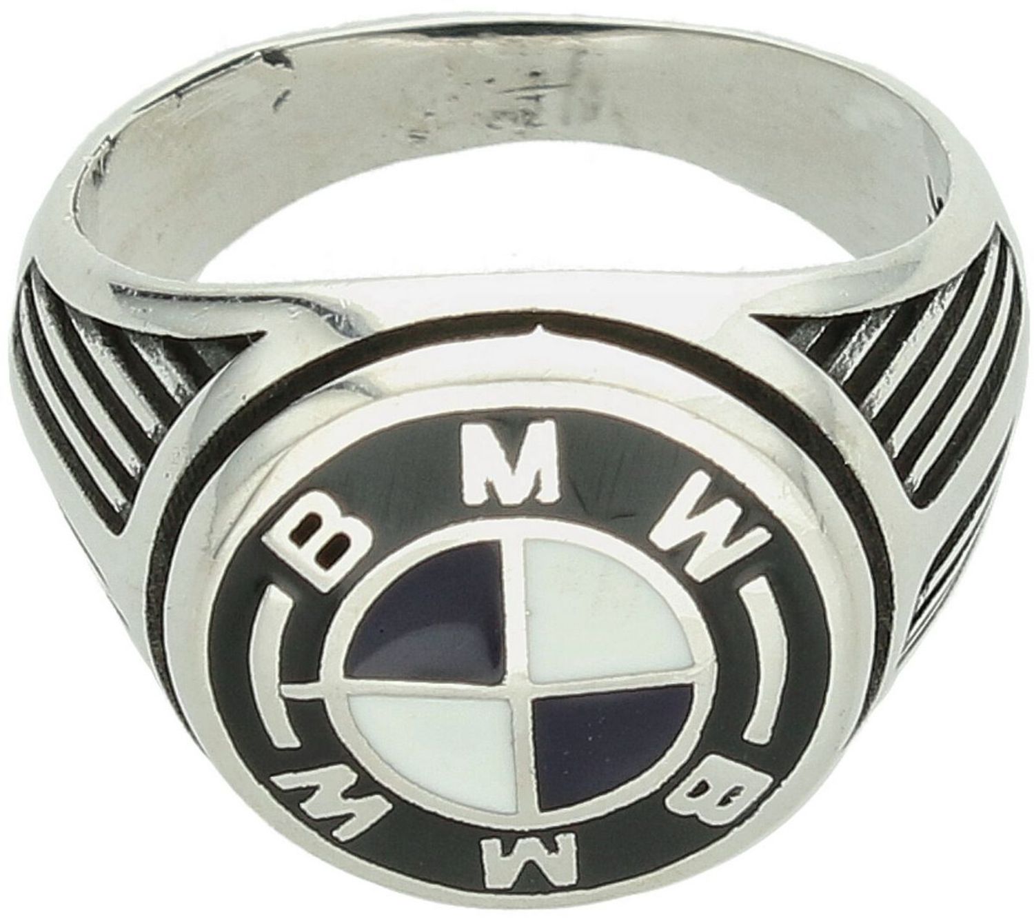 Męski sygnet ze srebra 925 z logo BMW, zdobiony emalią. Masa 8,48 g, element 1,5 cm, szyna 3 mm. Elegancja, styl i motoryzacyjny prestiż. Idealny dla miłośnika BMW.1.jpg