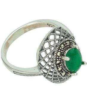 Srebrny pierścionek oksydowany z syntetycznym szmaragdem i markazytami DIA-PRS-14104-925 (1)ddf.jpg