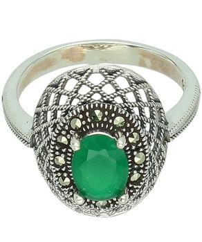 Srebrny pierścionek oksydowany z syntetycznym szmaragdem i markazytami DIA-PRS-14104-925 (2)ddf.jpg