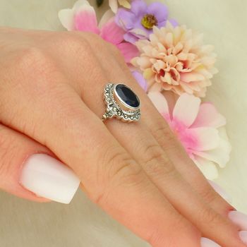 Srebrny pierścionek 925 z niebieską cyrkonią i markazytami DIA-PRS-14106-925 – styl vintage 17 mm (3).jpg