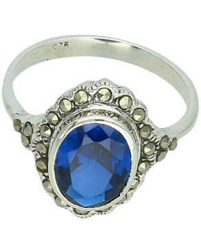 Srebrny pierścionek 925 z niebieską cyrkonią i markazytami DIA-PRS-14106-925 – styl vintage 17 mmd (3).jpg