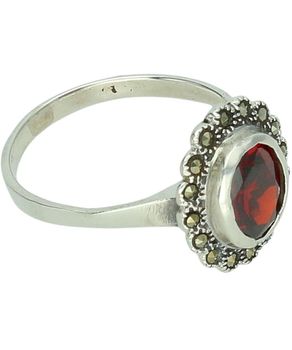 Srebrny pierścionek 925 z czerwoną cyrkonią i markazytami DIA-PRS-14110-925 –aa styl vintage 14 mm (2).jpg