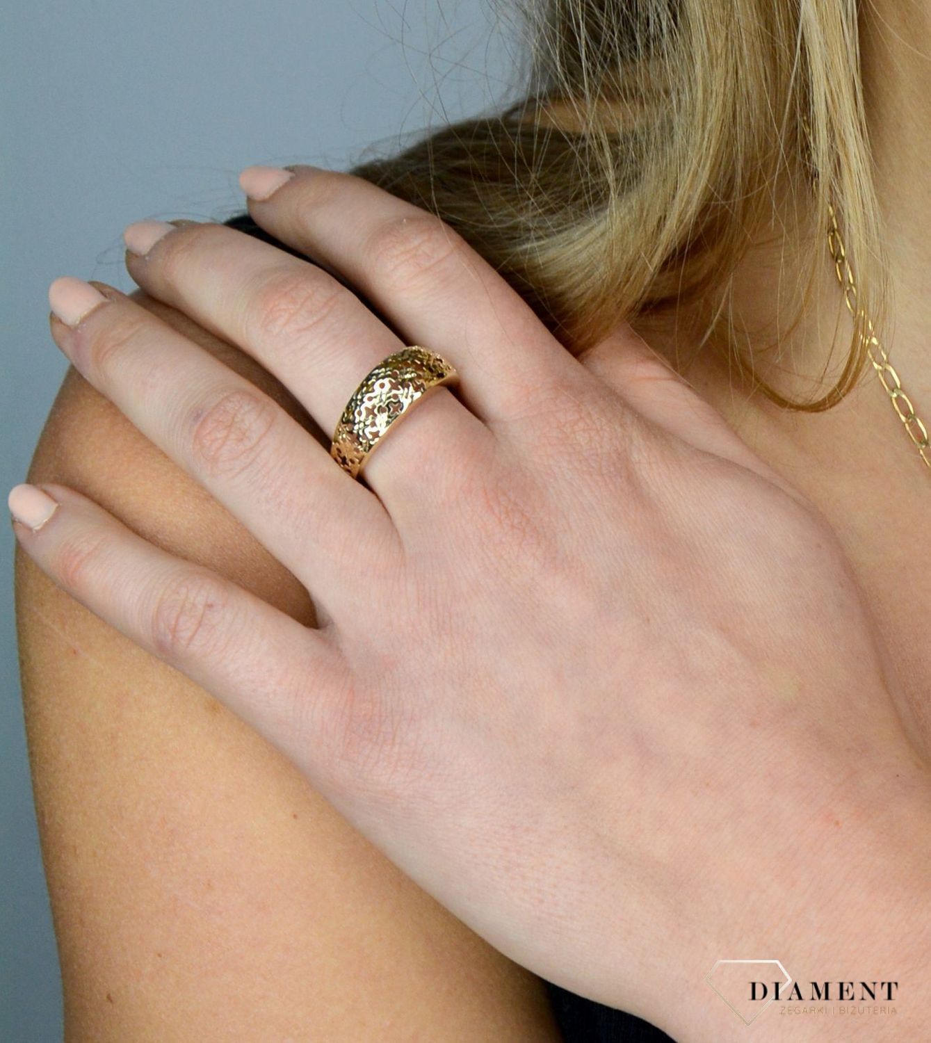 Pierścionek złoty 585 'Ażurowe Lilao' DIA-PRS-1726-585.jpg