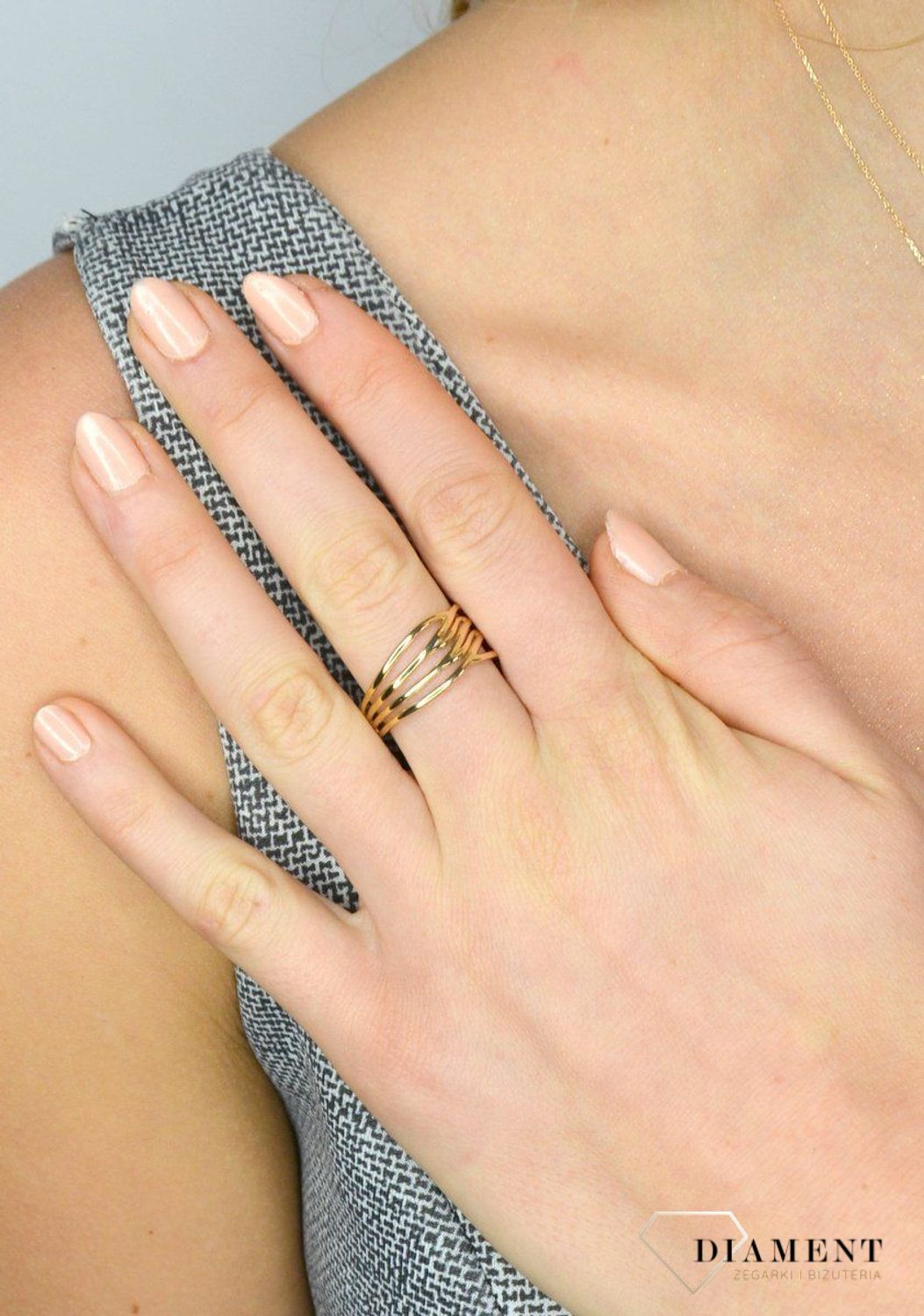 Złoty pierścionek 585 'złota plecionka' DIA-PRS-1727-585.jpg