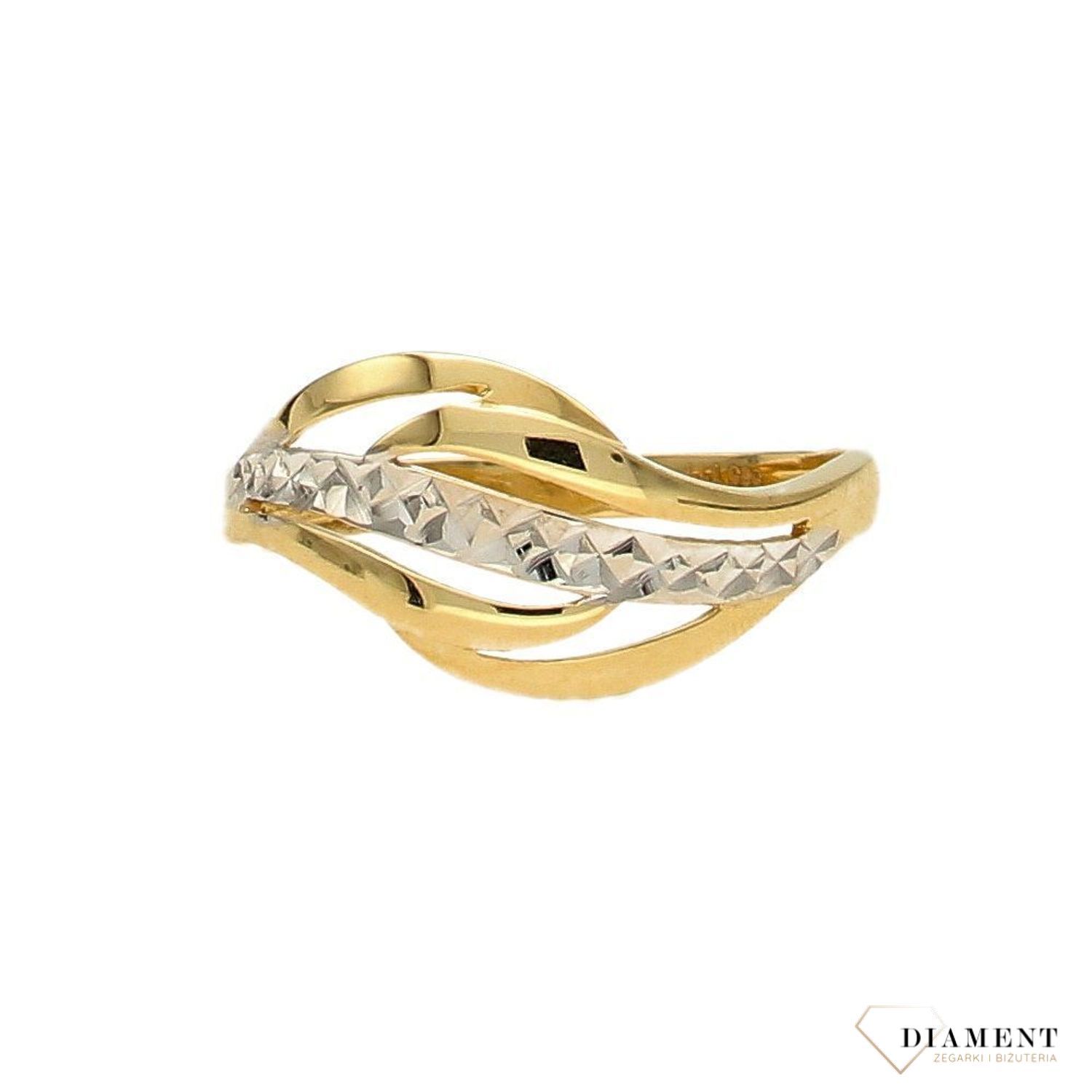 Pierścionek złoty 585 przeplatany białym złotem DIA-PRS-1728-585.jpg