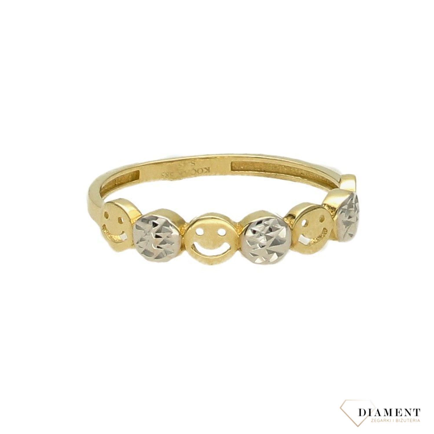 Złoty pierścionek 585 'Uśmiechnięte emotki'.jpg