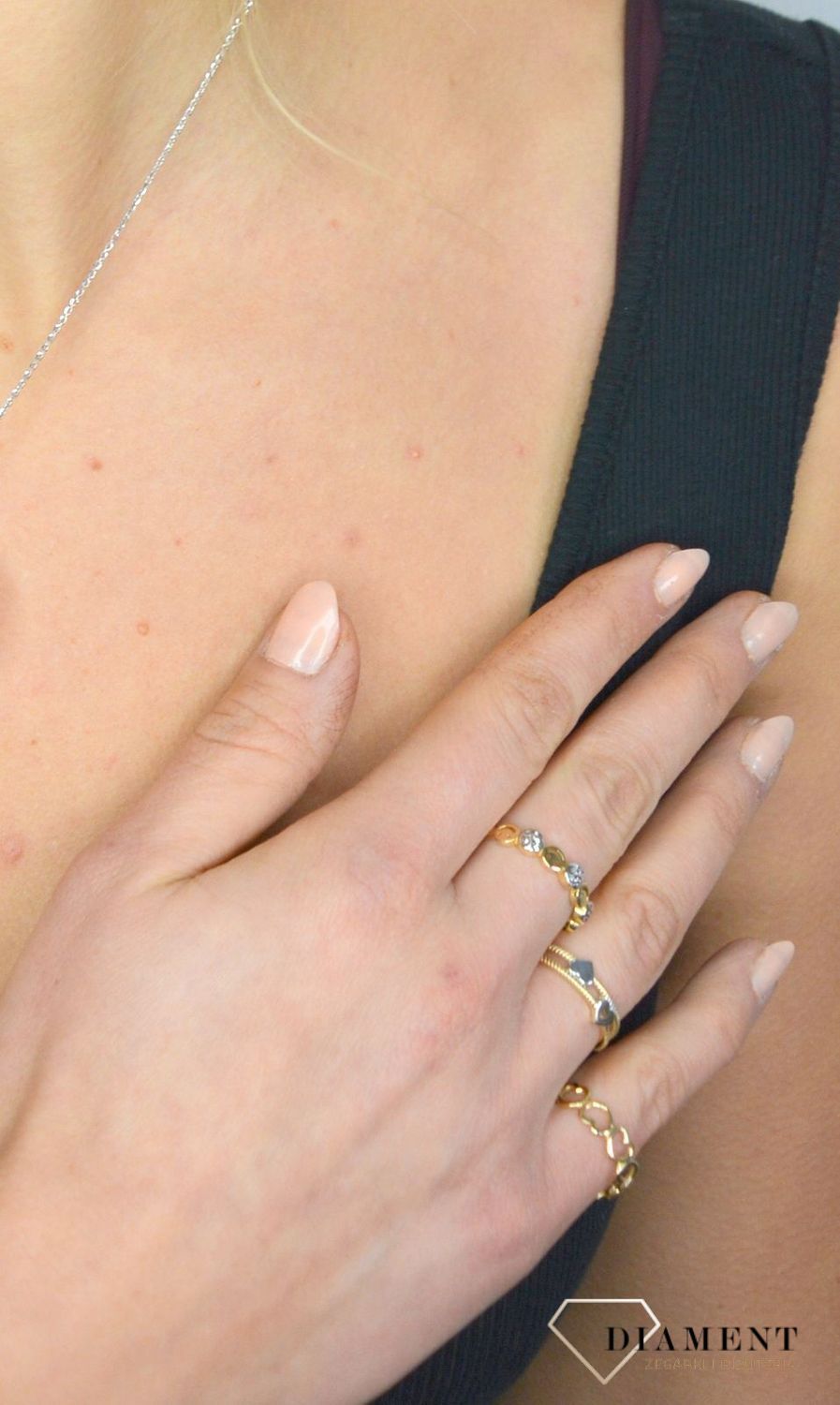 Złoty pierścionek 585  'dwa serca' DIA-PRS-1732-585.jpg