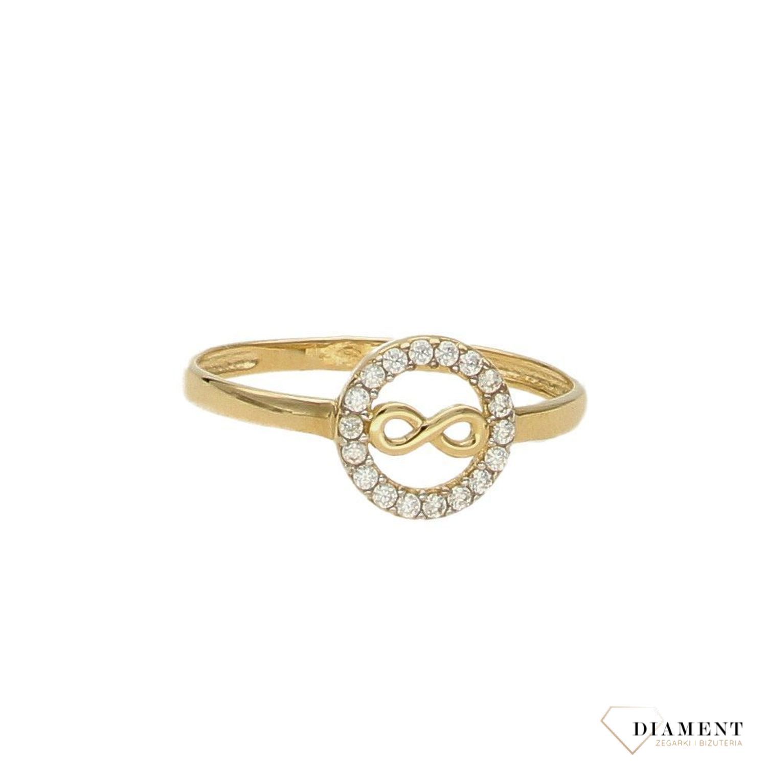 Złoty pierścionek nieskończoność z cyrkoniami 585.jpg