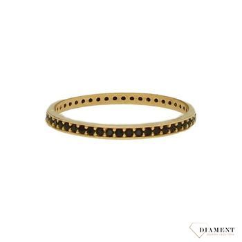 Złoty pierścionek 585 obrączka z czarnymi cyrkoniami wykonany ze złota próby 585 DIA-PRS-1749-585.jpg