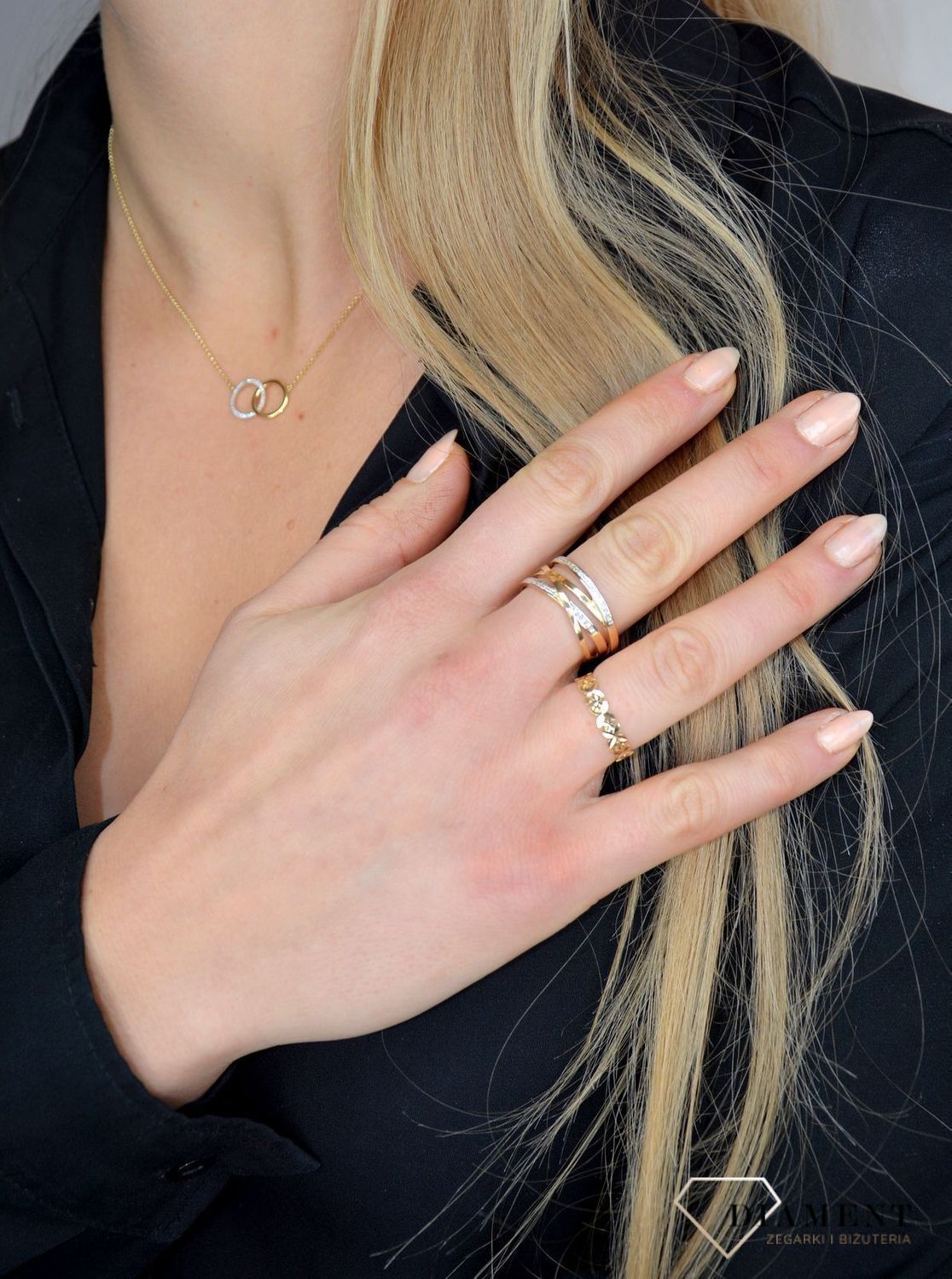 Złoty pierścionek 585 obrączka 'Koniczynki' DIA-PRS-1781-585.jpg