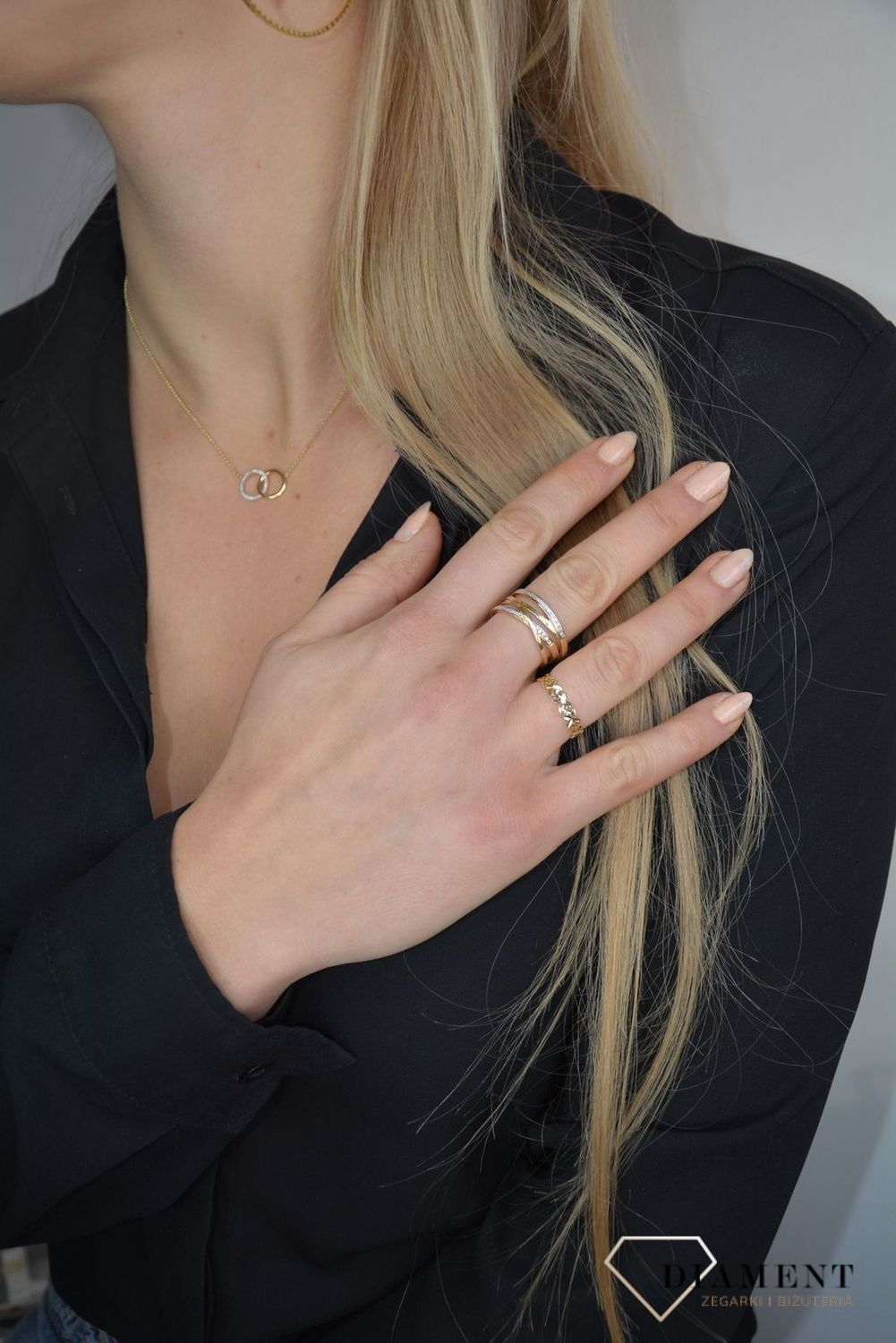 Złoty pierścionek 585 obrączka 'Koniczynki' DIA-PRS-1781-585.jpg