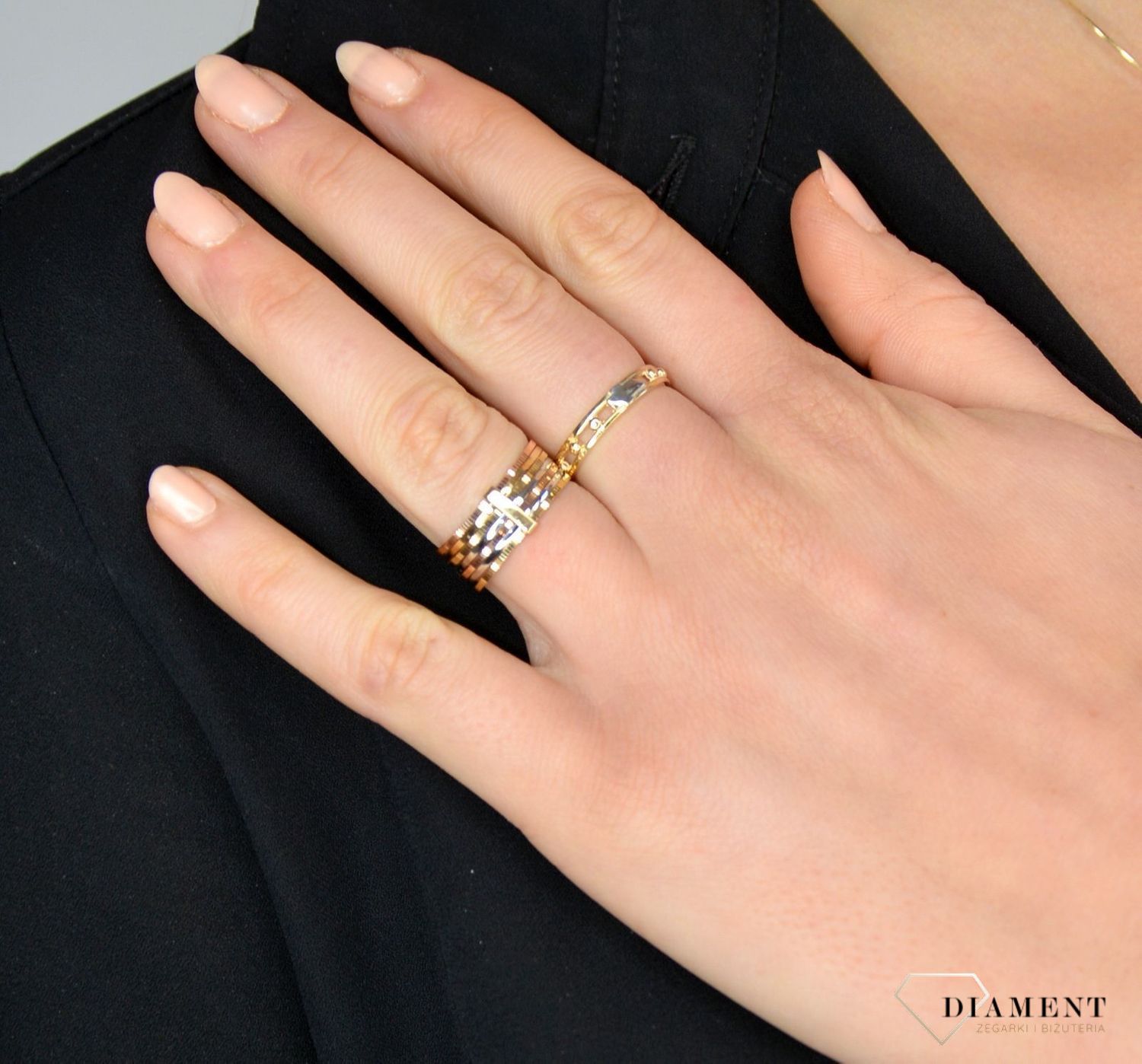 Złoty pierścionek 585 delikatne obrączki w trzech kolorach złota DIA-PRS-1783-585.jpg