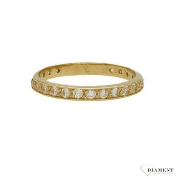 Złoty pierścionek 585 obrączka, białe cyrkonie DIA-PRS-1786-585.jpg