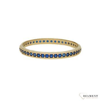 Złoty pierścionek 585 obrączka, niebieskie cyrkonie DIA-PRS-1790-585.jpg