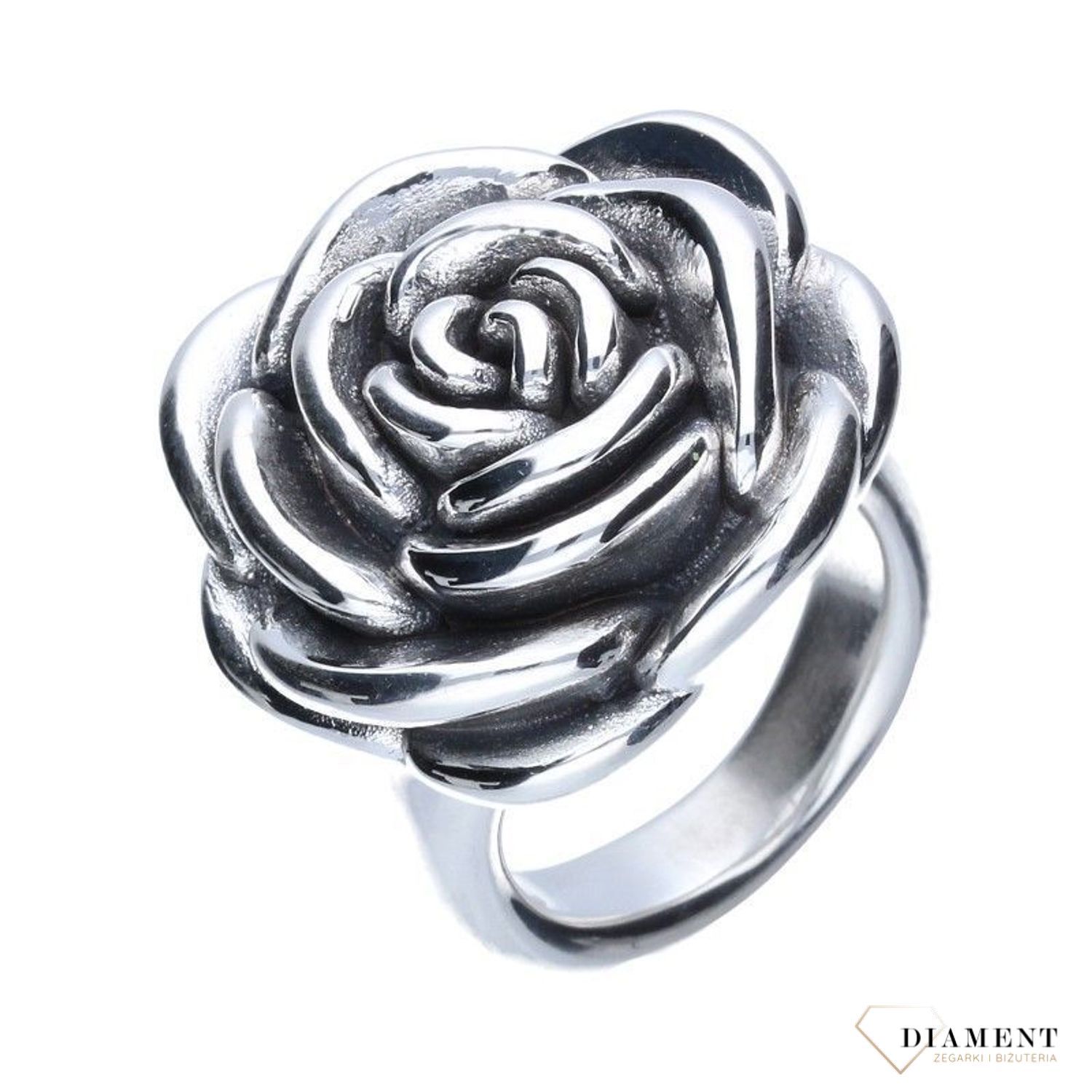 Pierścionek damski srebrny Kwitnąca róża 925 DIA-PRS-19006R-925. Duży pierścionek. Prezent na walentynki. Pokaźna biżuteria. Biżuteria z różą. Darmowa dostawa.jpg