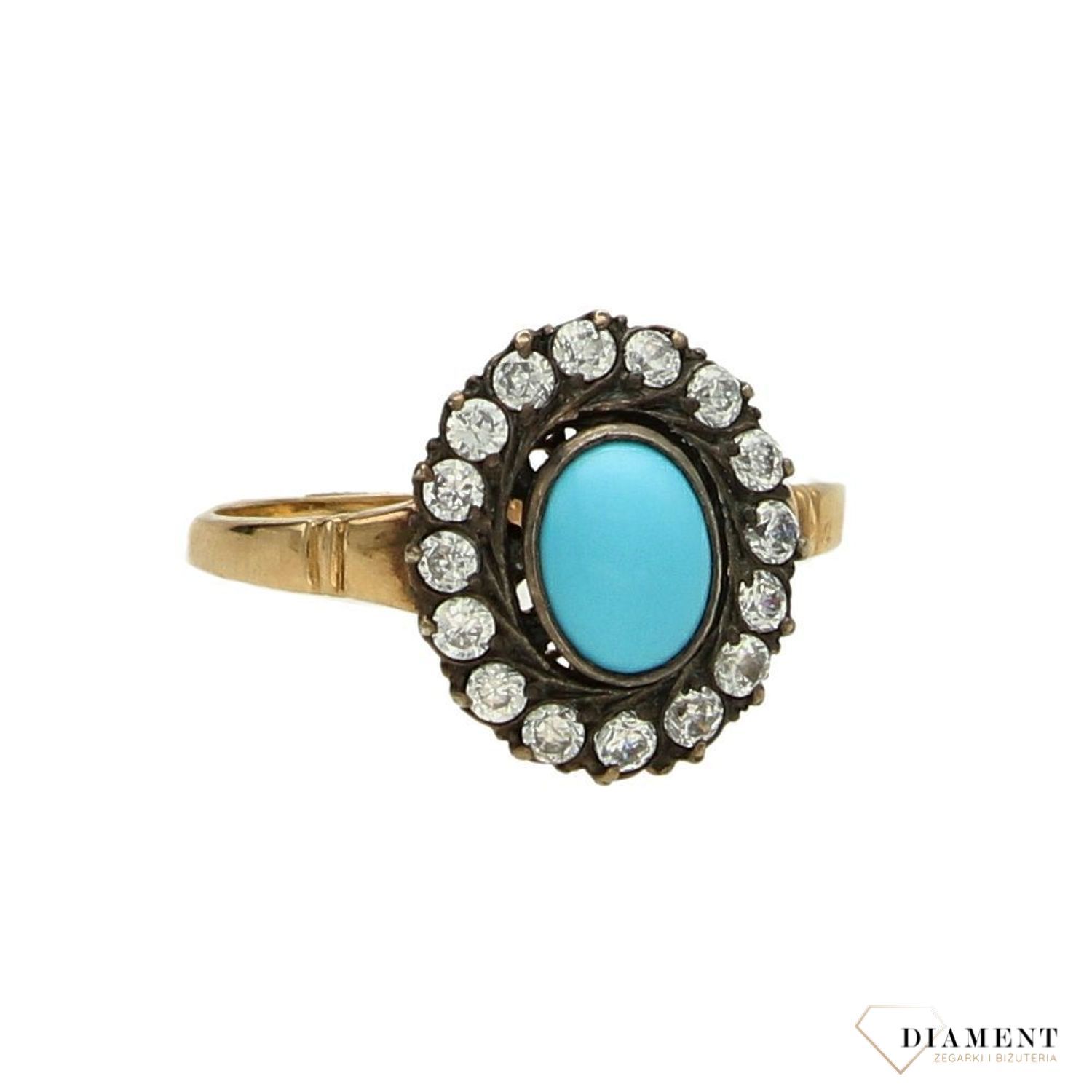 Złoty pierścionek 585 cudowny turkus DIA-PRS-2587-585 💎 (1).jpg