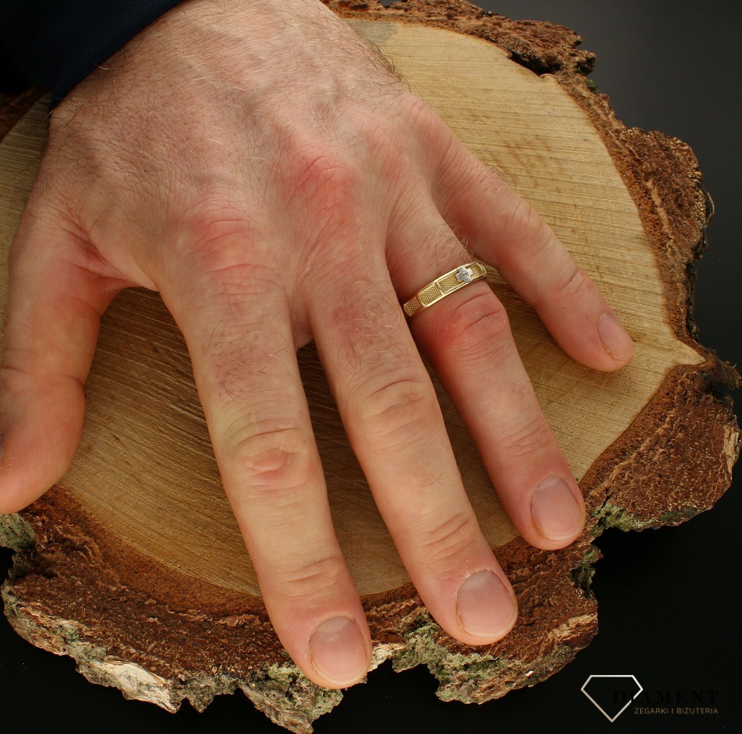 Złoty pierścionek obrączka 585 różaniec  DIA-PRS-2711-585.jpg