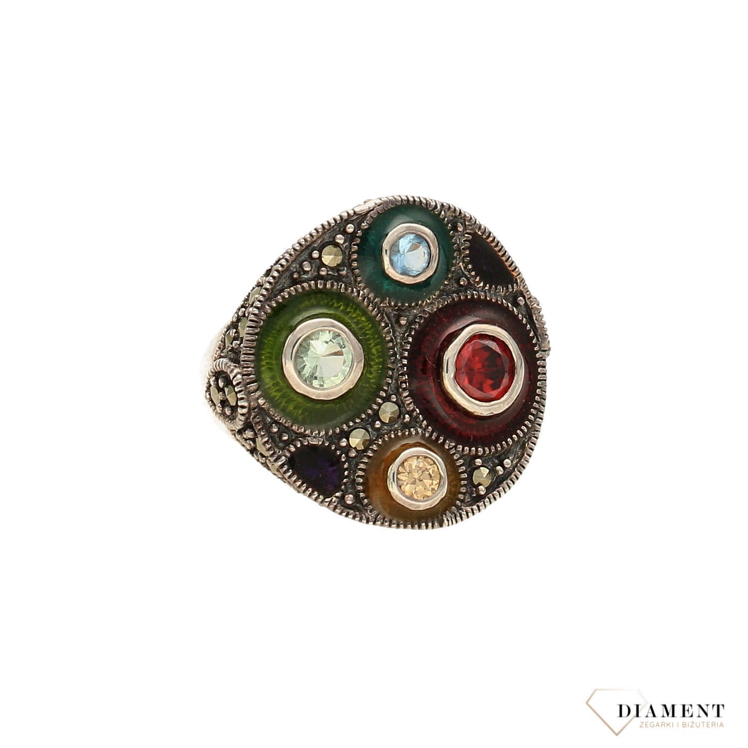 Srebrny pierścionek szeroki z markazytami i kolorową cyrkonią DIA-PRS-3294-925.jpg