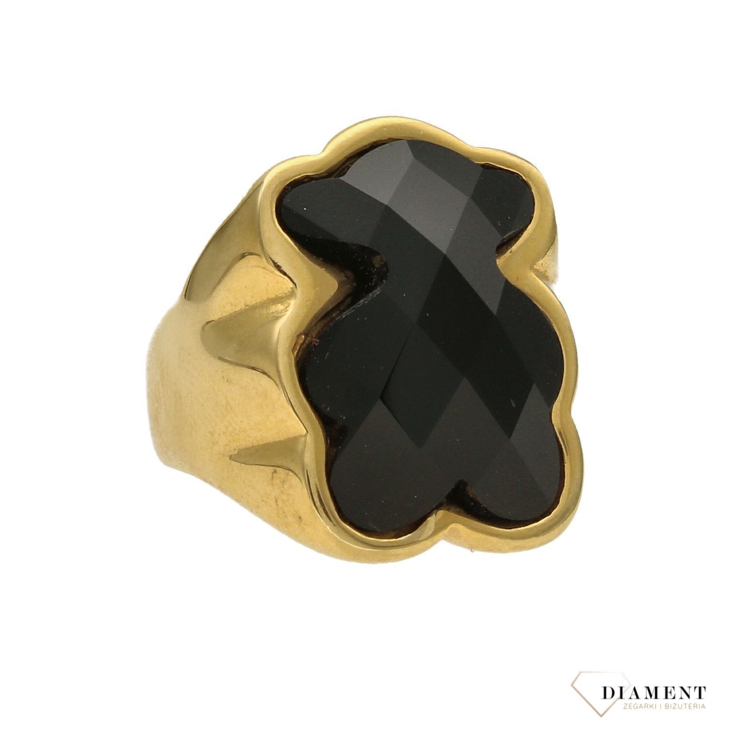 Szeroki, stalowy pierścionek czarny miś z pozłacaniem DIA-PRS-3320-STAL (2).jpg