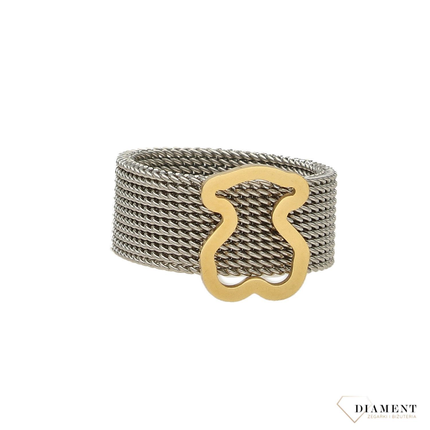 Stalowy pierścionek obrączka z pozłacanym misiem DIA-PRS-3332-STAL (2).jpg