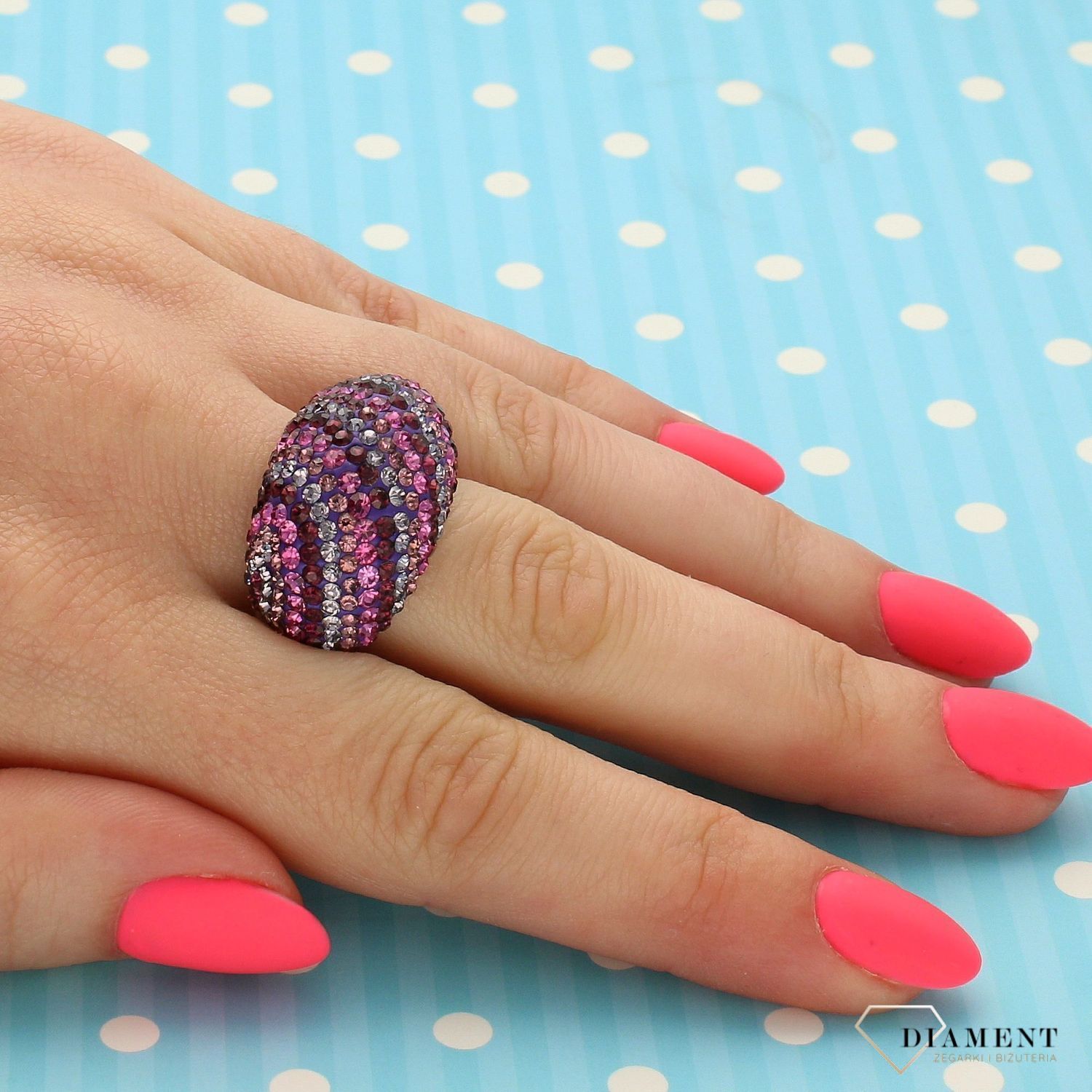 Srebrny pierścionek różowe kryształy Swarovskiego DIA-PRS-3370-925 (1).jpg