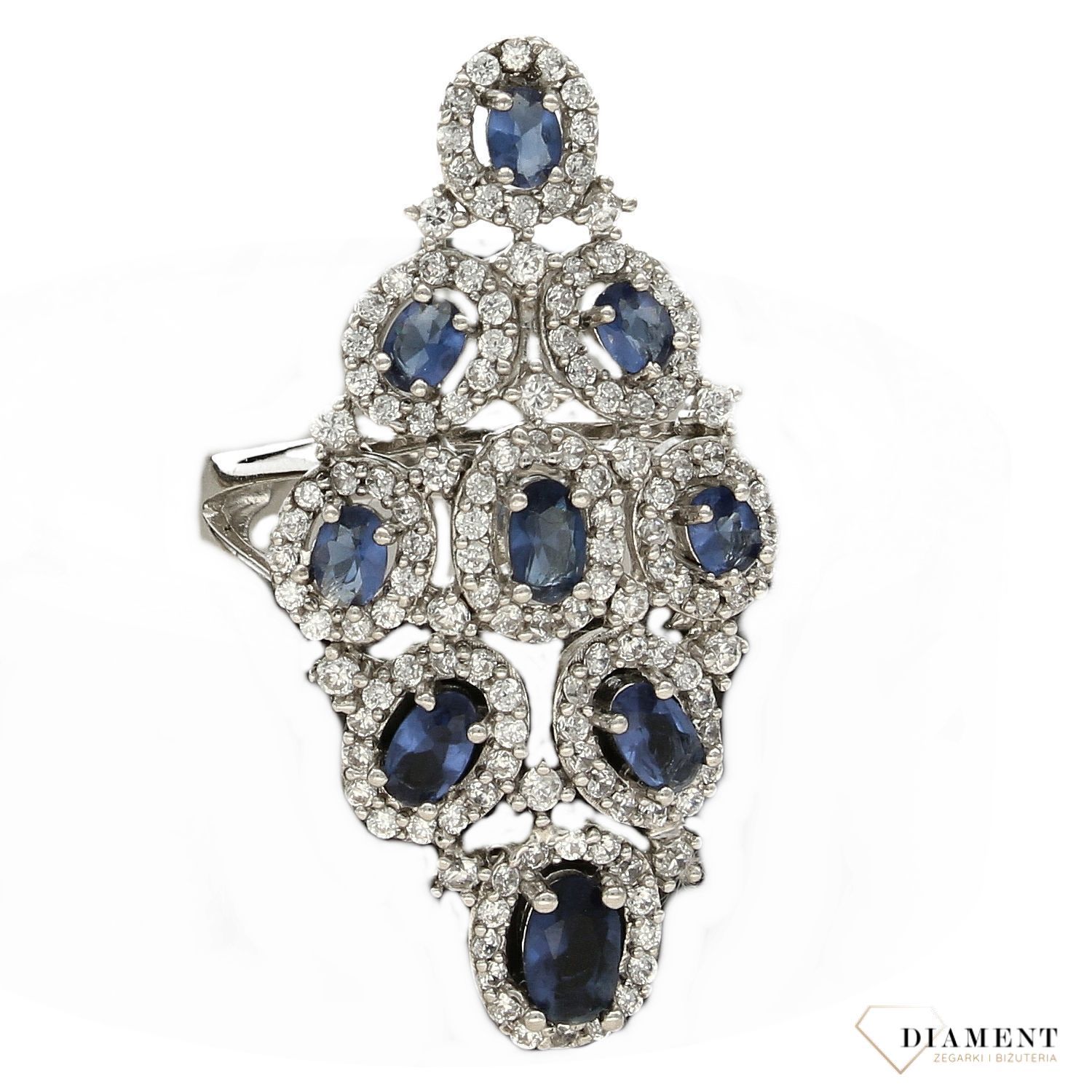 Srebrny pierścionek podłużny z niebieską cyrkonią DIA-PRS-3398-925 (1).jpg