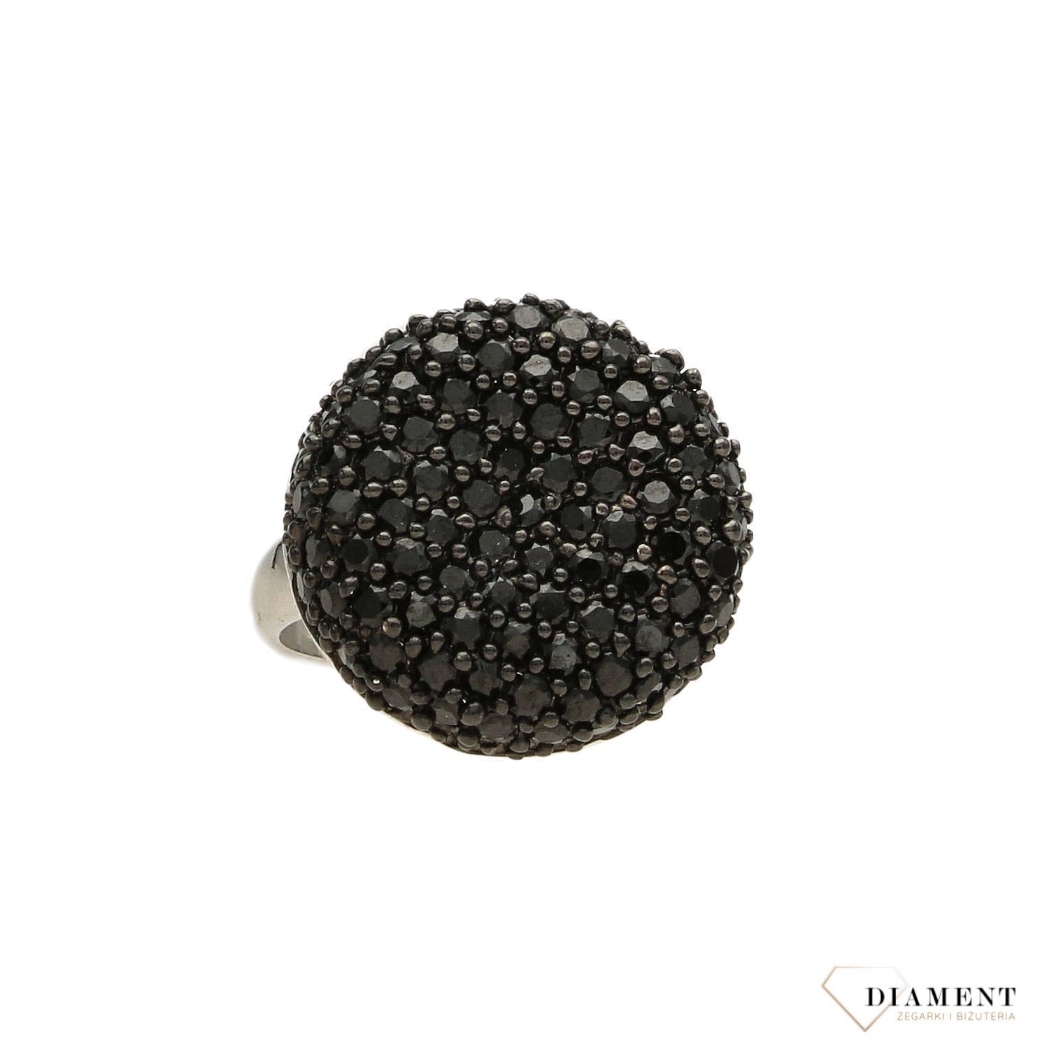Srebrny pierścionek z okrągłym elementem ozdobnym ozdobiony czarną cyrkonią (1).jpg