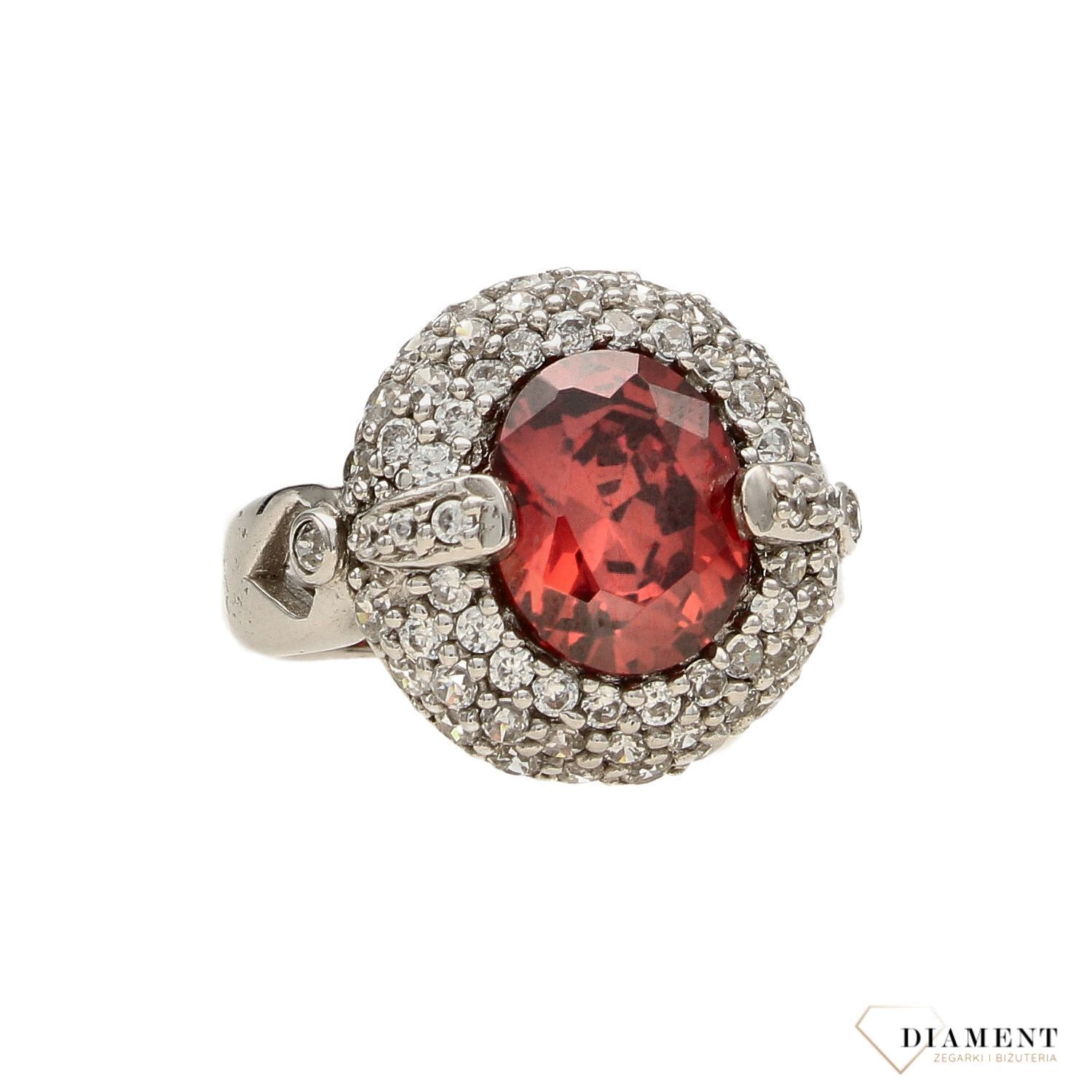 Srebrny pierścionek z pomarańczową i białą cyrkonią DIA-PRS-3615-925. Srebrny pierścionek z pomarańczową cyrkonią w centralnej części dookoła, (2).jpg