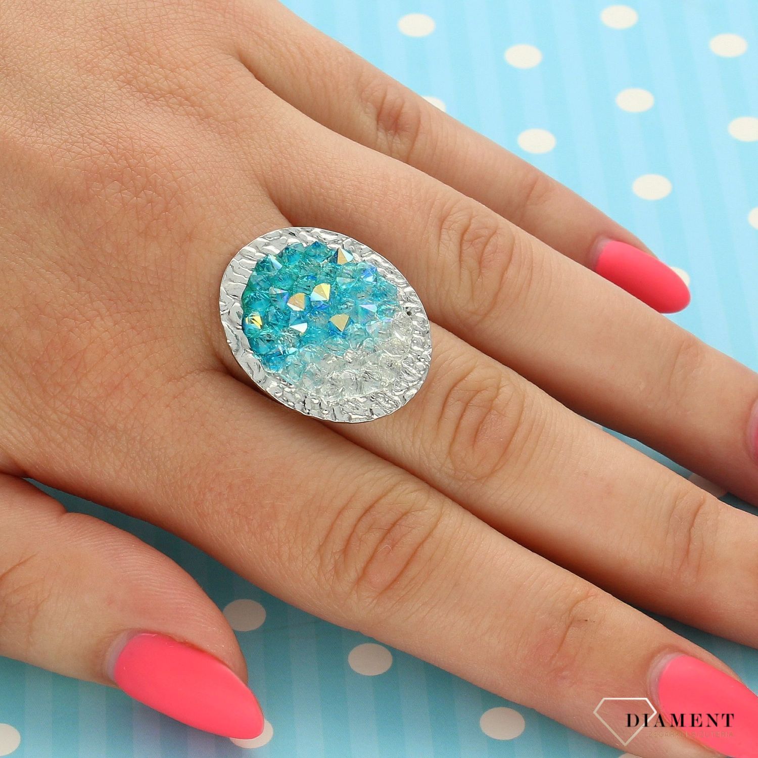 Srebrny pierścionek 925 'turkusowy blask' DIA-PRS-3621-925.jpg