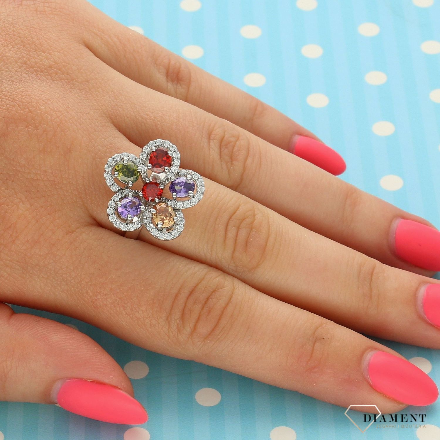 Srebrny pierścionek 925 'Kolorowe płatki 'DIA-PRS-3624-925.jpg