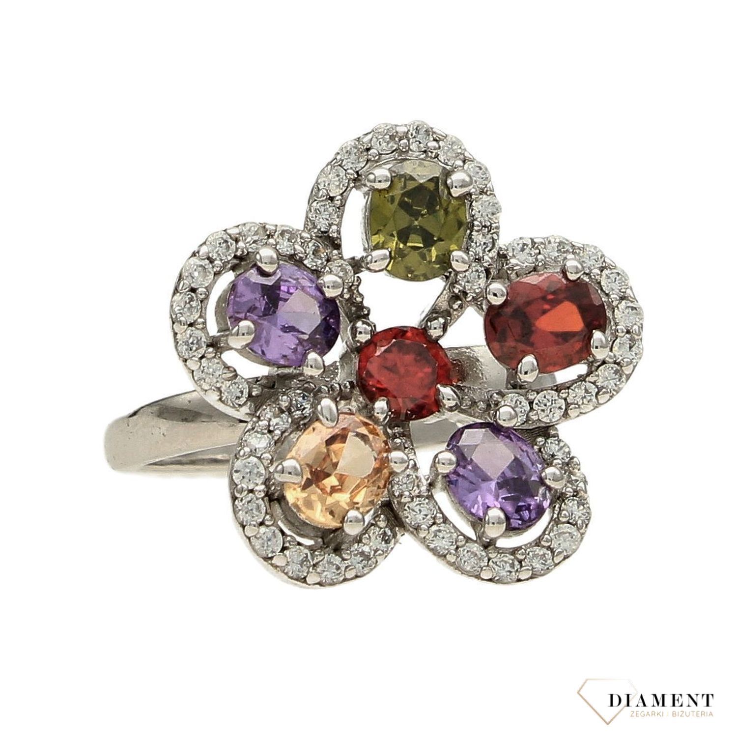Srebrny pierścionek 925 'Kolorowe płatki 'DIA-PRS-3624-925.jpg