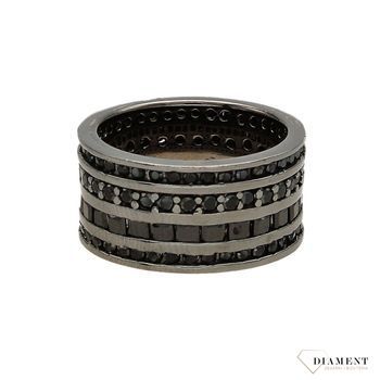 Srebrny pierścionek szeroka obrączka czarna cyrkonia DIA-PRS-3625-925.jpg